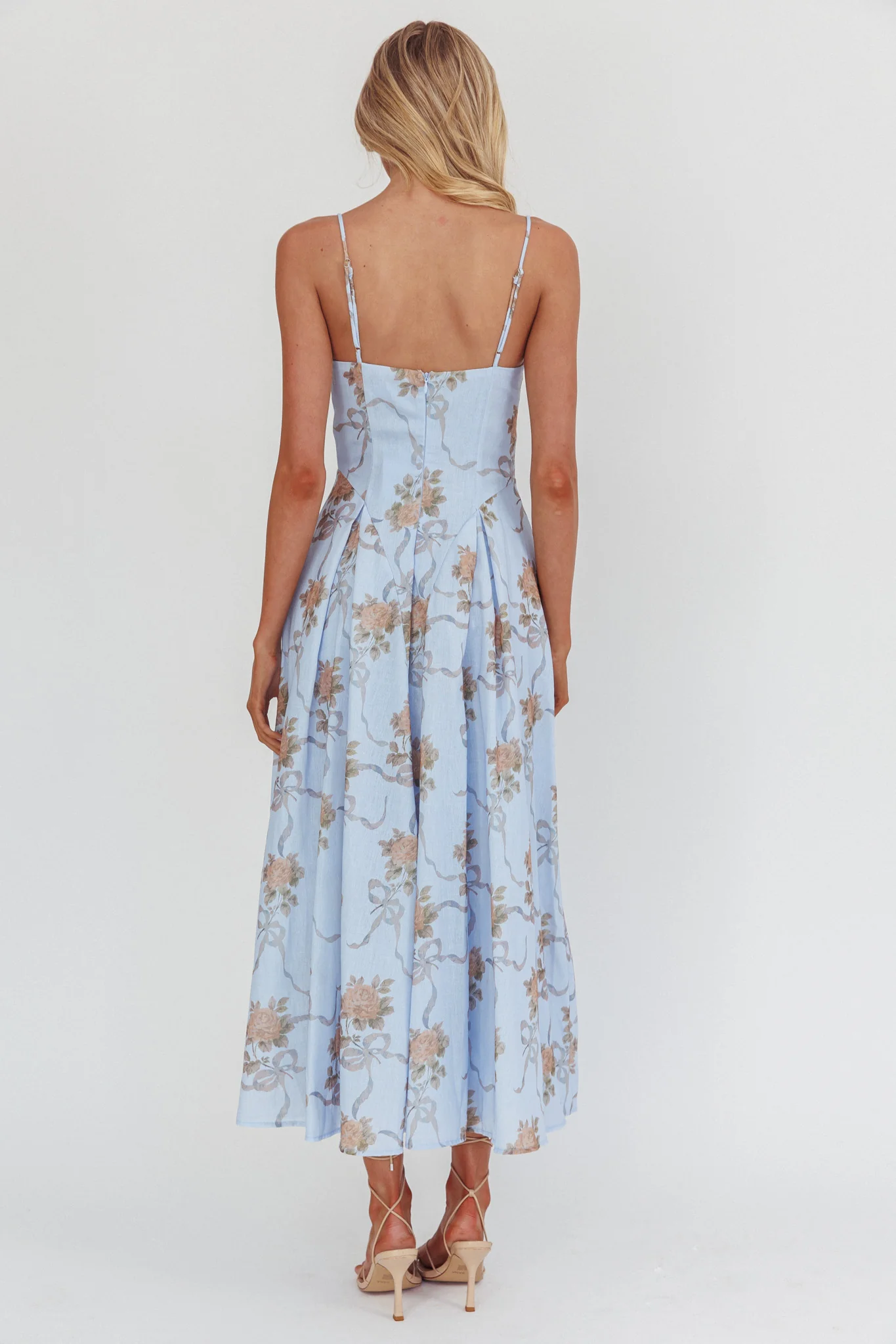 Get My Attention Pleat Waist Maxi Dress Bow Blue - Image 2
