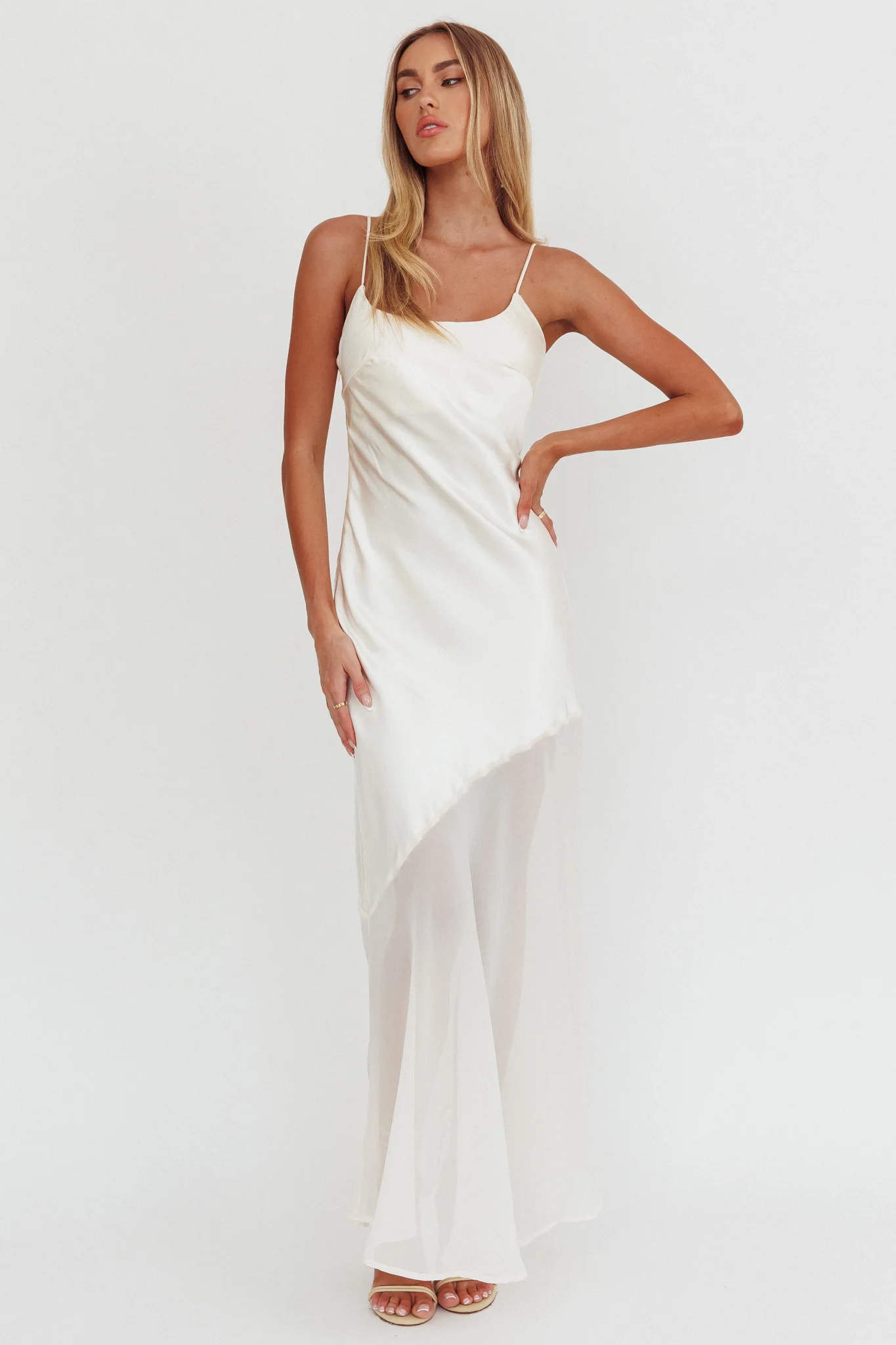Gilded Dream Chiffon Hem Maxi Dress Oyster - Image 4