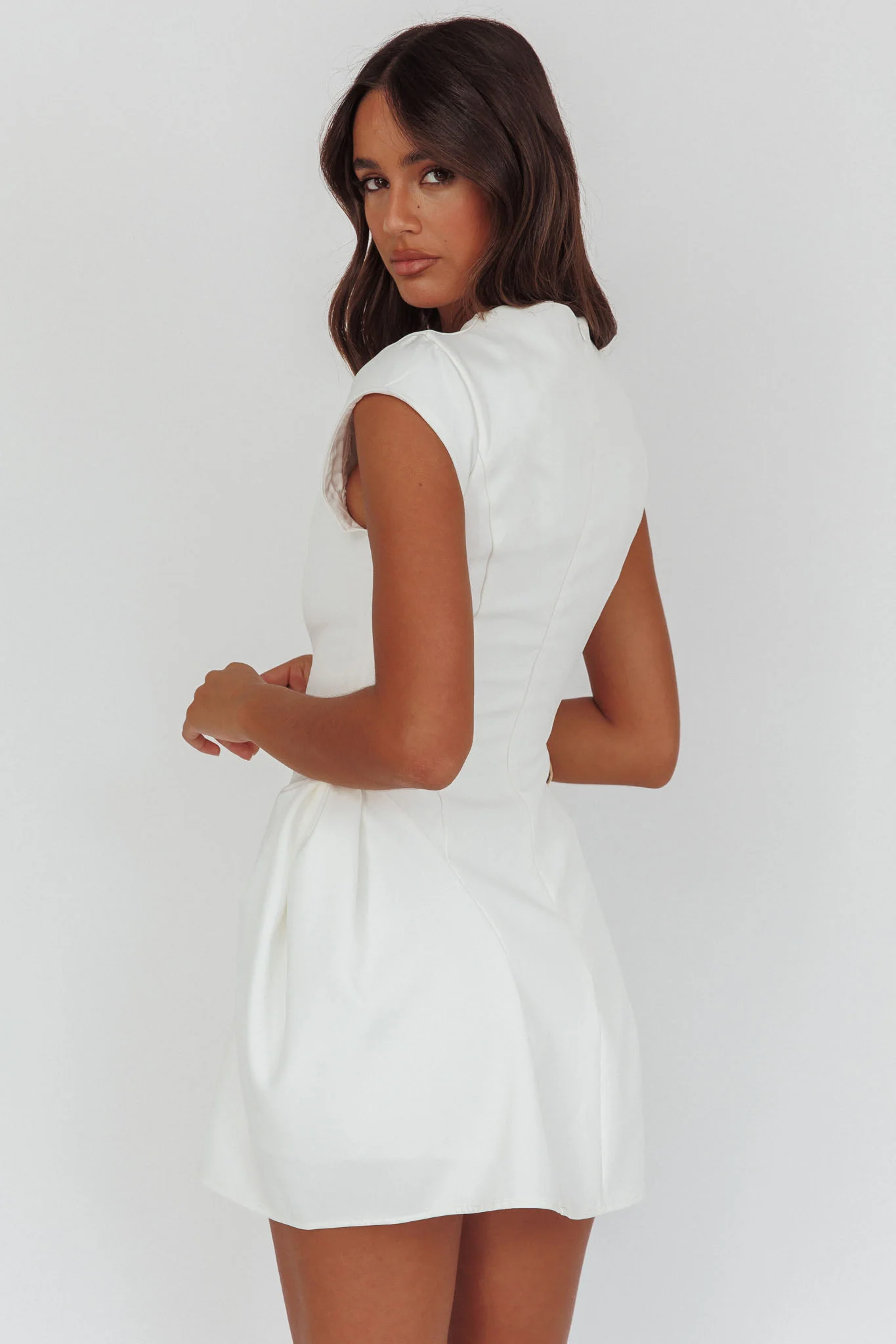 Girl Talks Cap Sleeve Puff Skirt Mini Dress Off White - Image 2