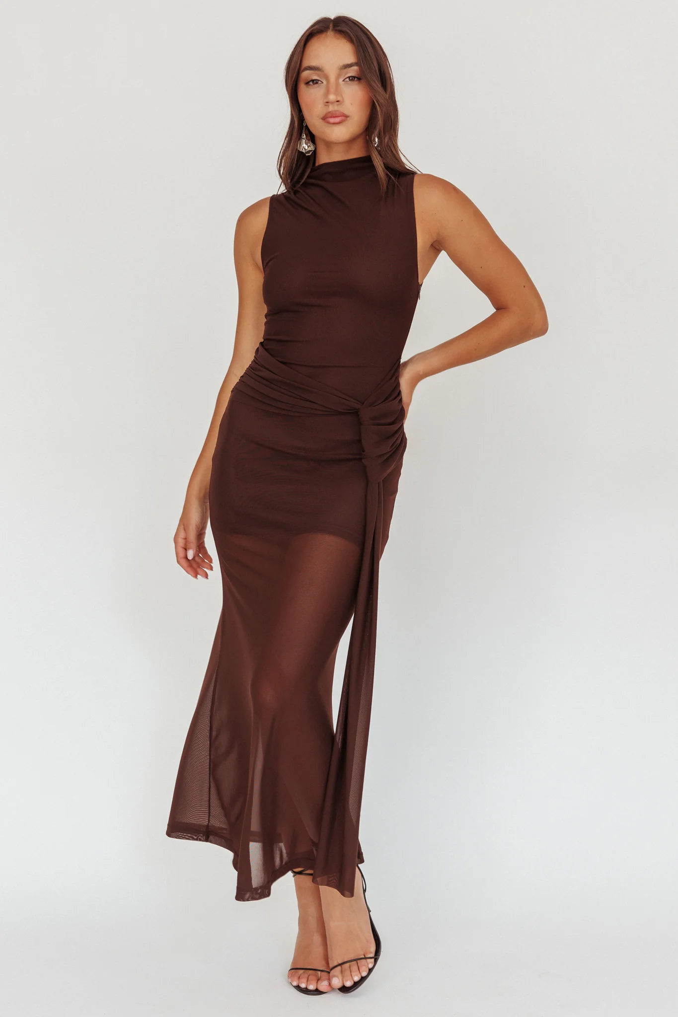 Girl's Night Waist Sash Maxi Dress Chocolate - Image 5