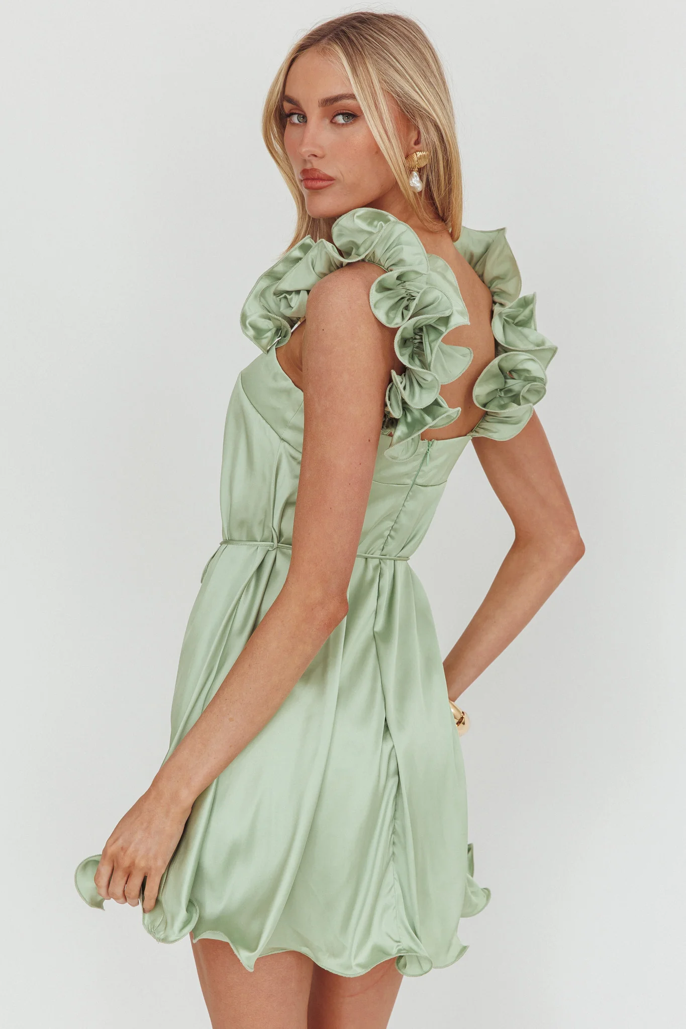 Glow Lettuce Edge Strap Mini Dress Pistachio - Image 2