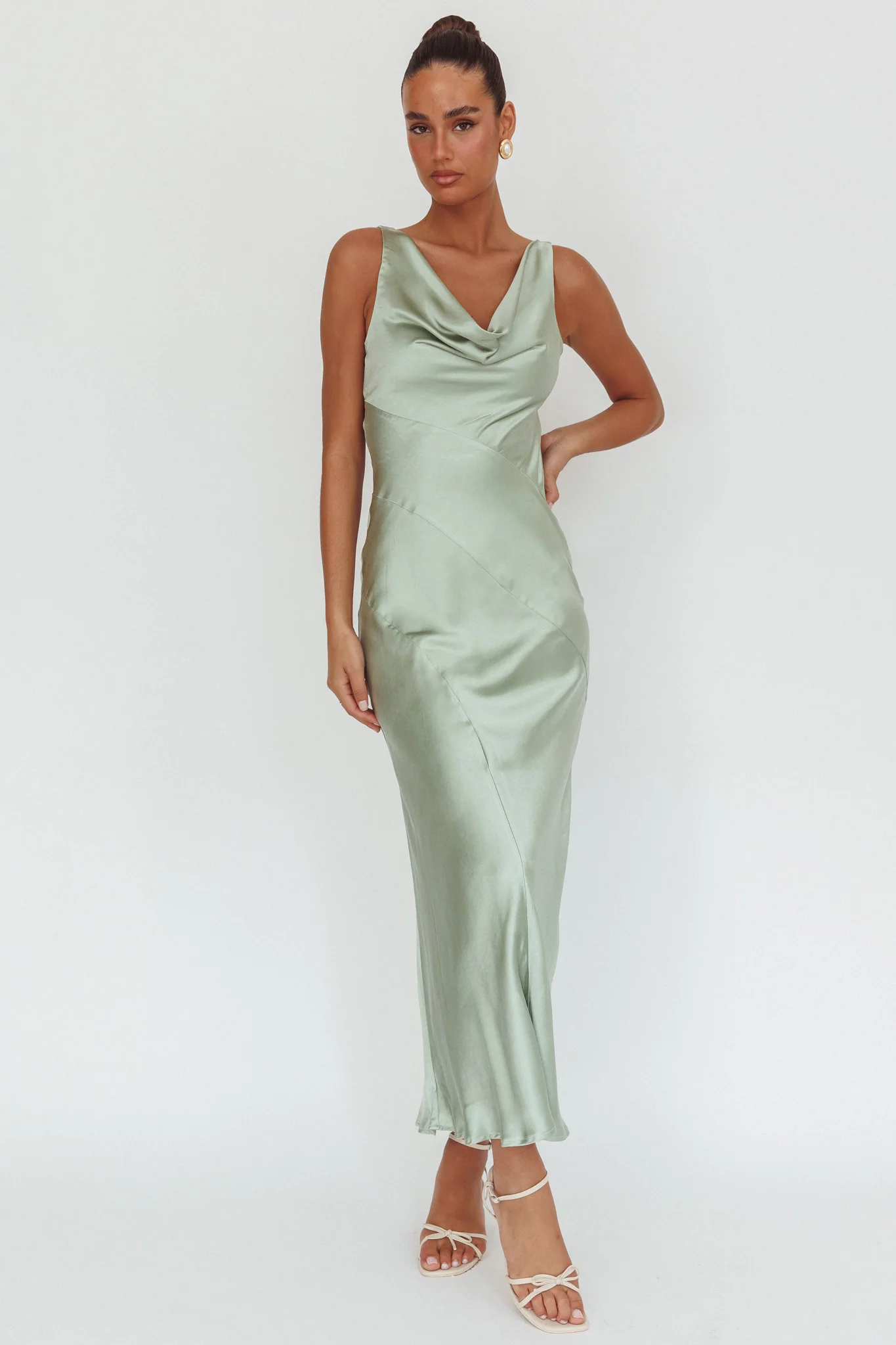 Good Intentions Cowl Neck Open Back Maxi Dress Sage - Image 5
