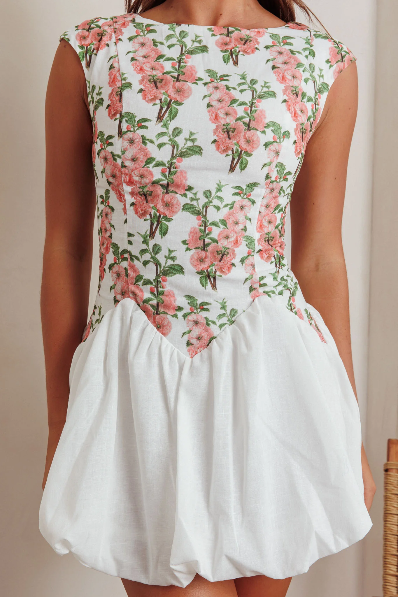 Gracelina Cap Sleeve Bubble Hem Mini Dress Floral Pink - Image 3