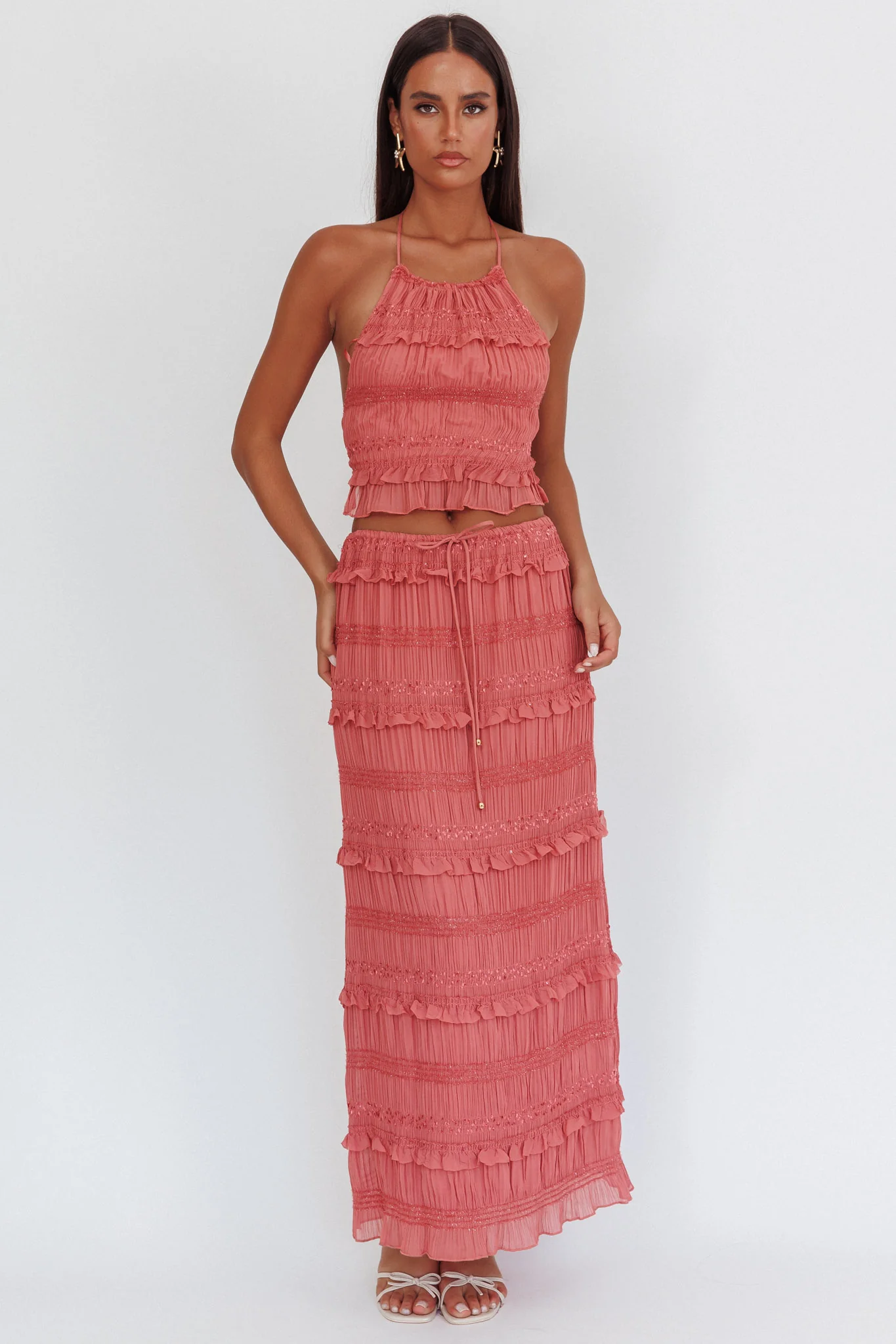 Helios Halterneck Shirred Sequin Top Rose - Image 4