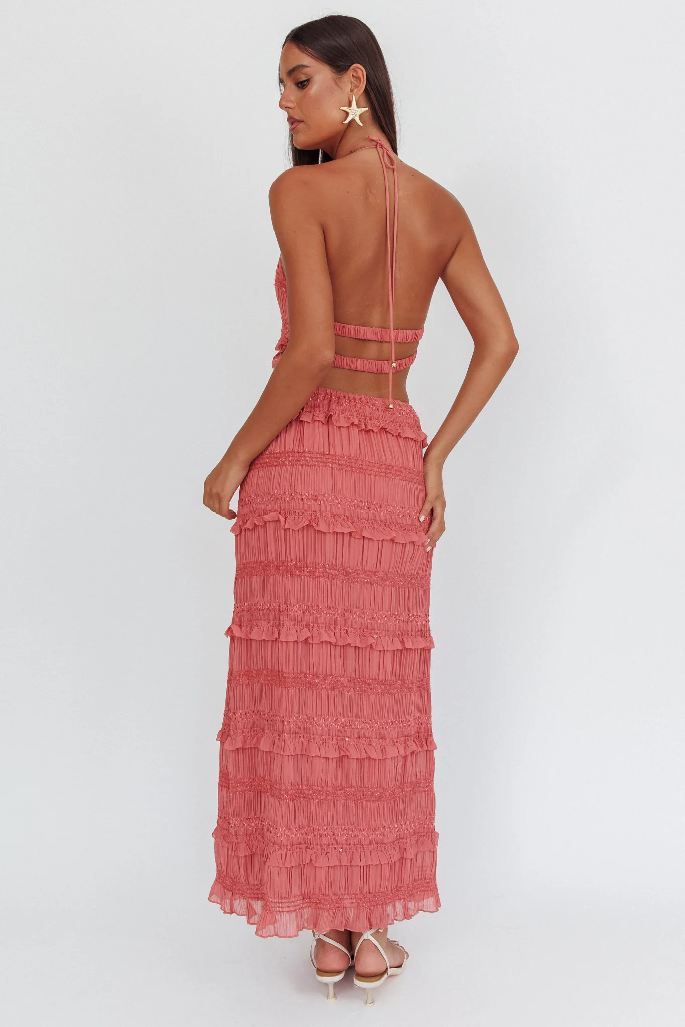 Helios Shirred Sequin Maxi Skirt Rose - Image 3