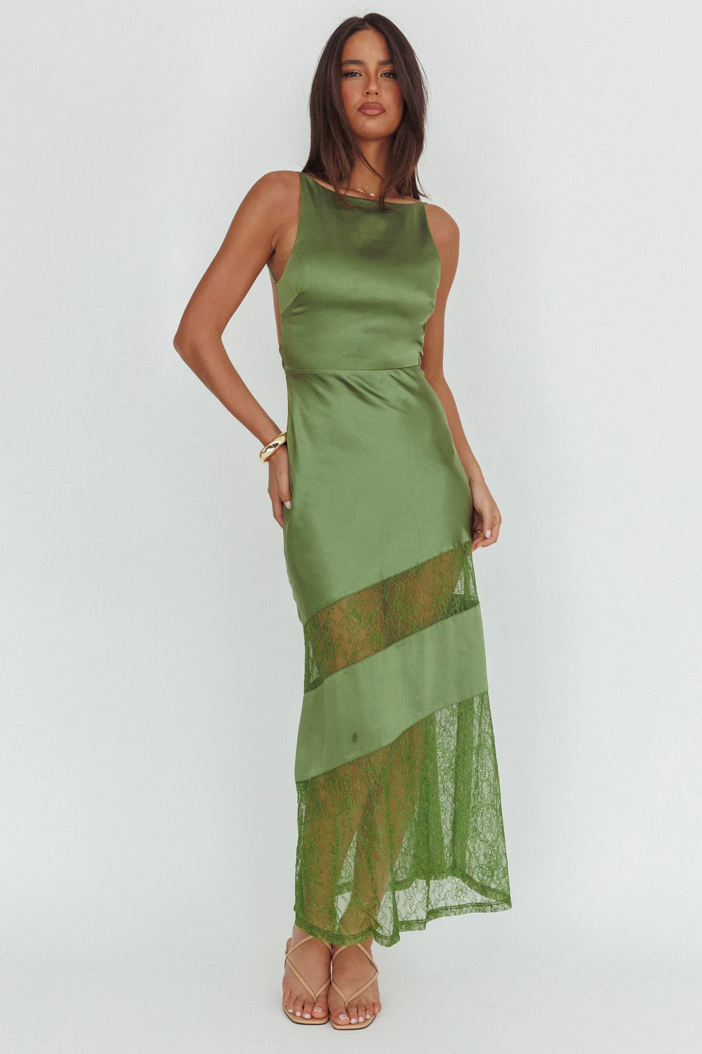 Helsi Low Back Lace Insert Maxi Dress Forest Green - Image 5