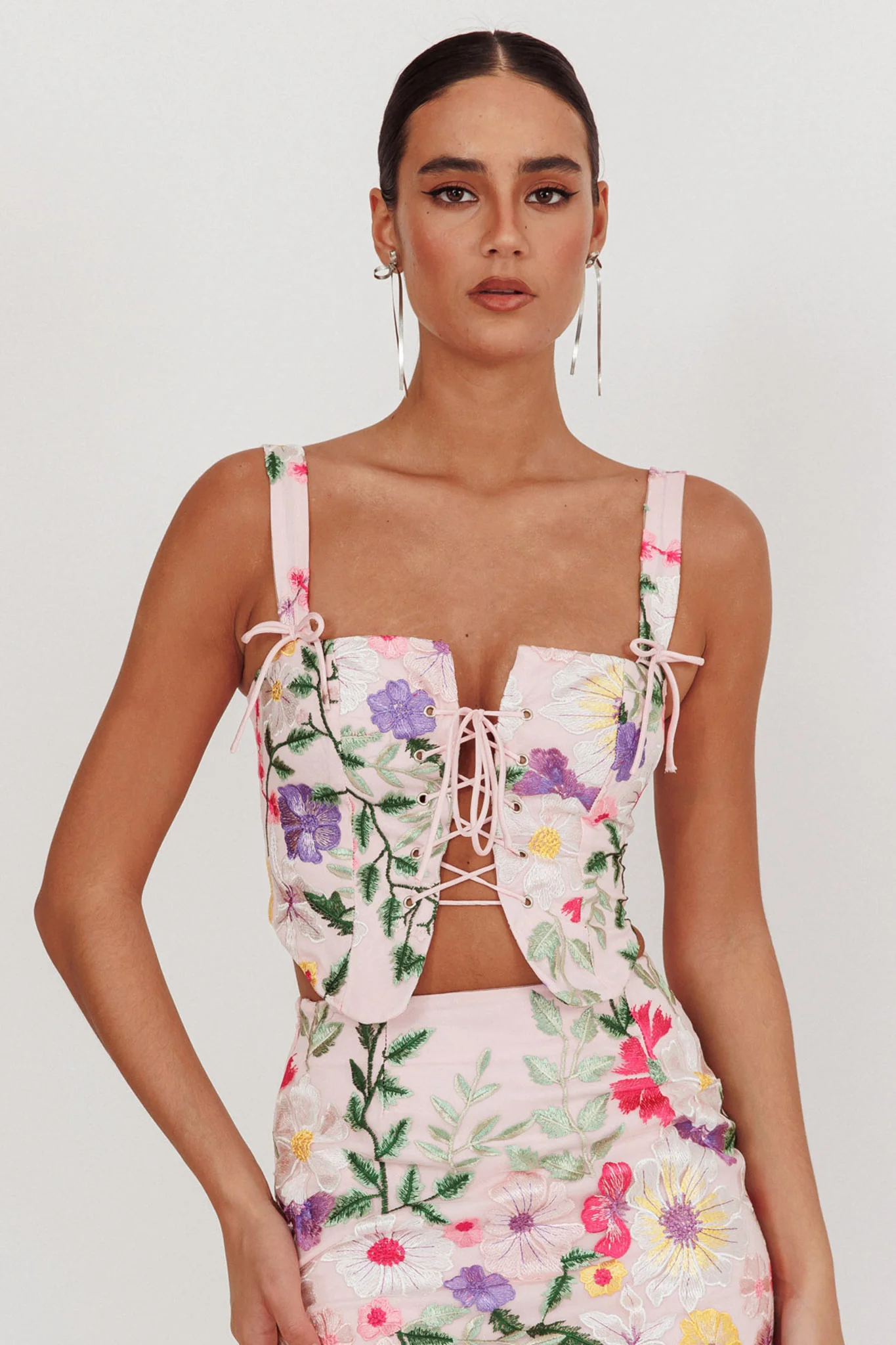 High Street Jacquard Corset Top Floral Multi - Image 5