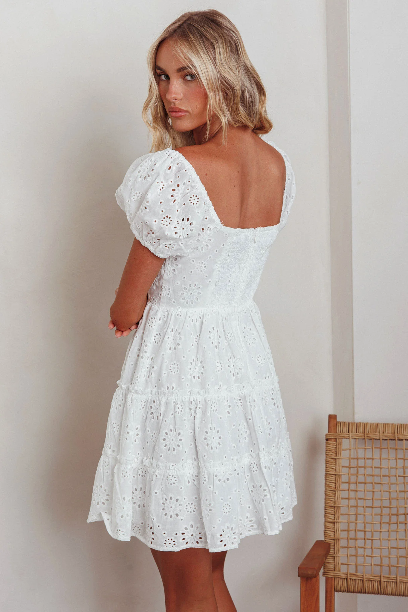 Home Sweet Home Eyelet Mini Dress White - Image 3