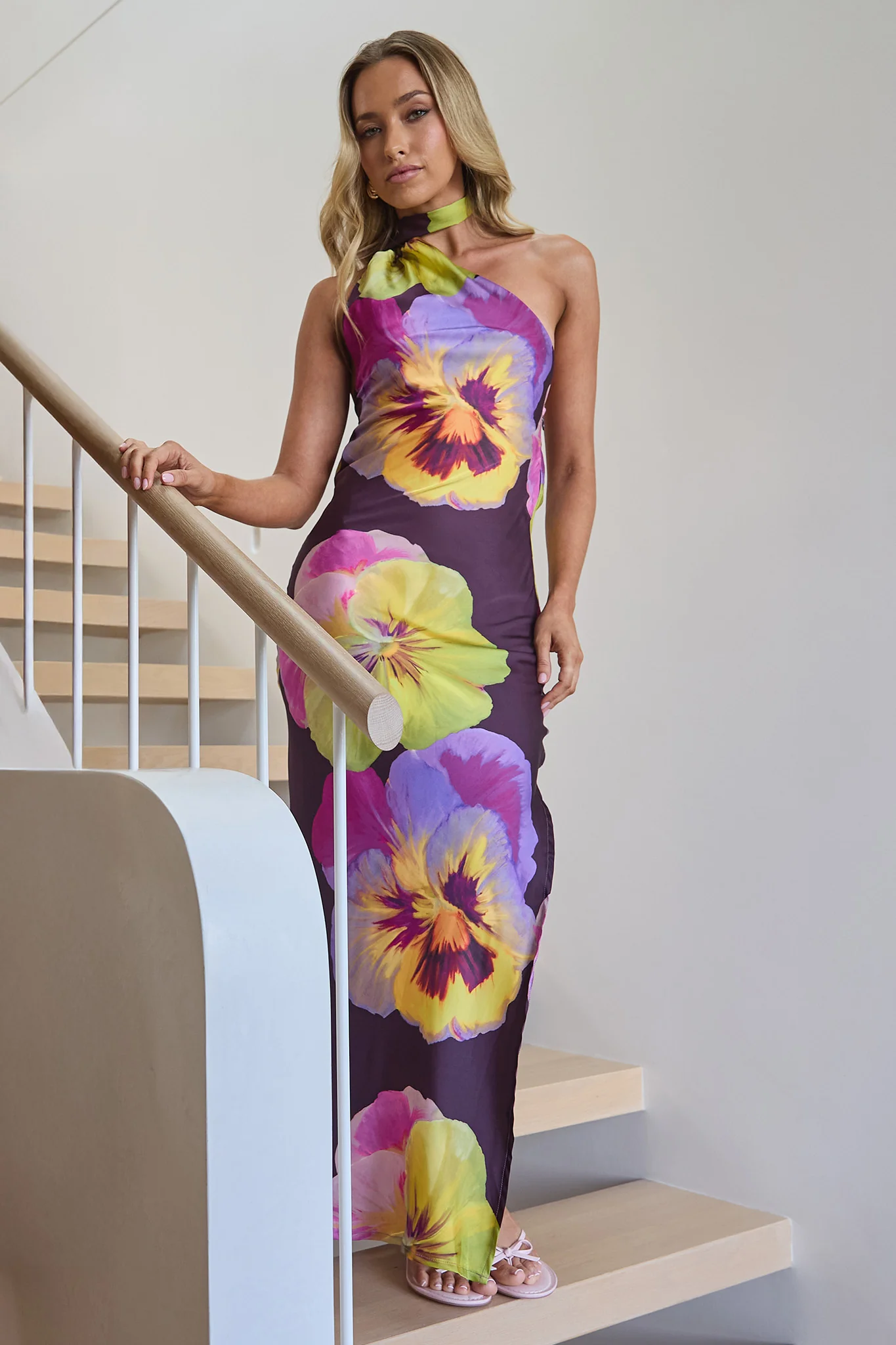 Ilyse Open Cowl Back Maxi Dress Pansies Plum - Image 2