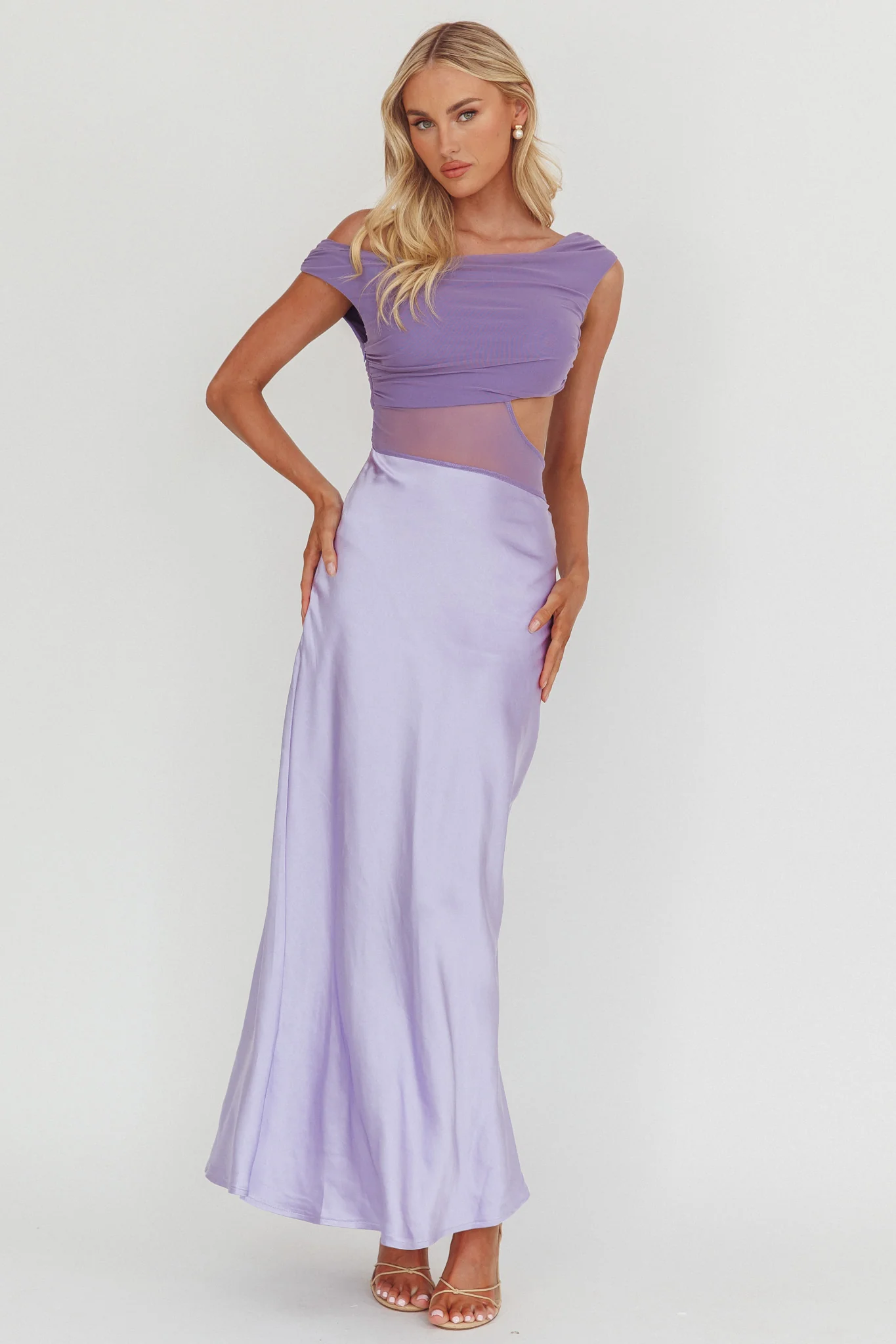 In Blooms Mesh Bodice Maxi Dress Lilac - Image 5