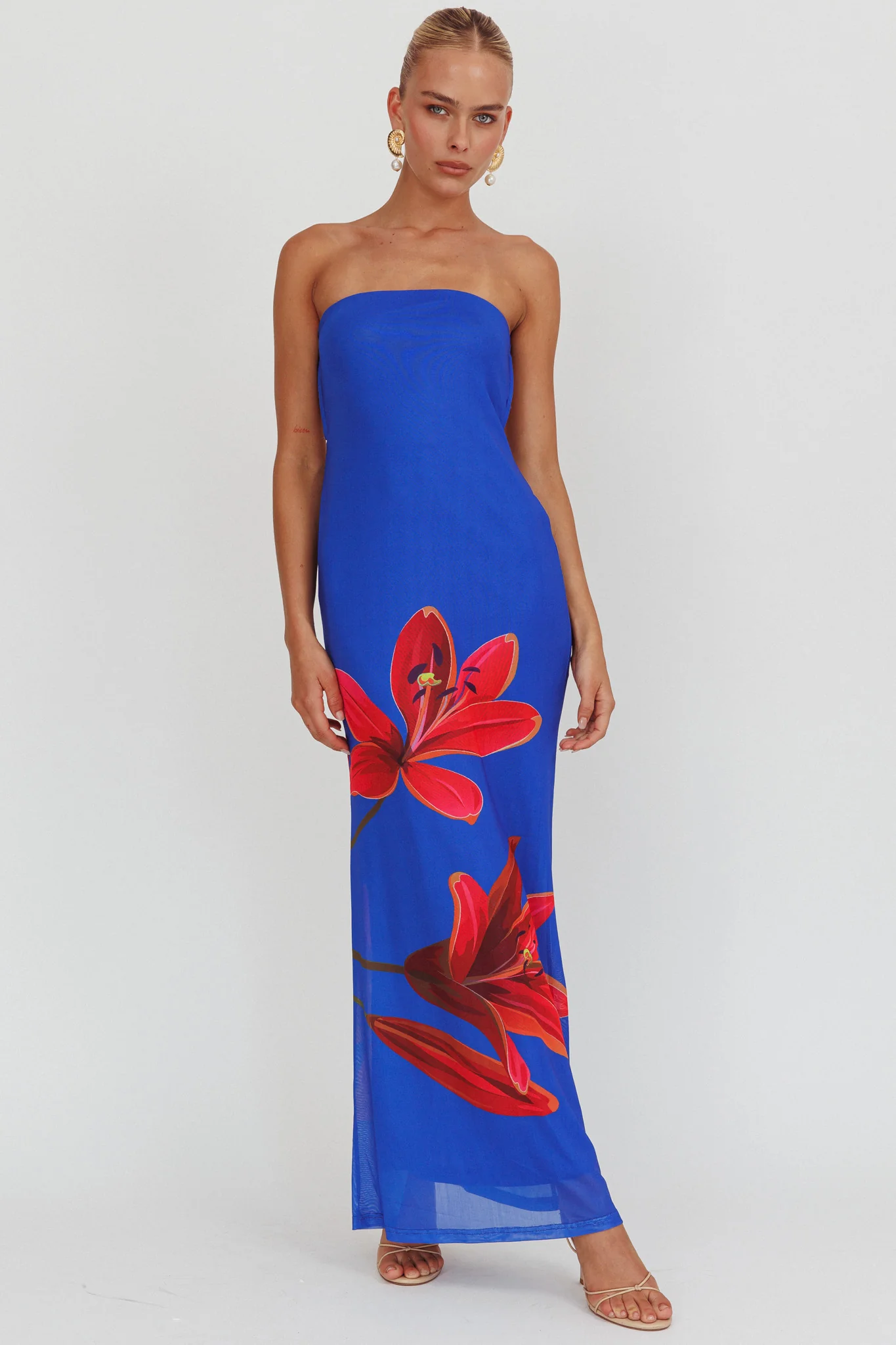 Iridian Strapless Floral Maxi Dress Blue - Image 4