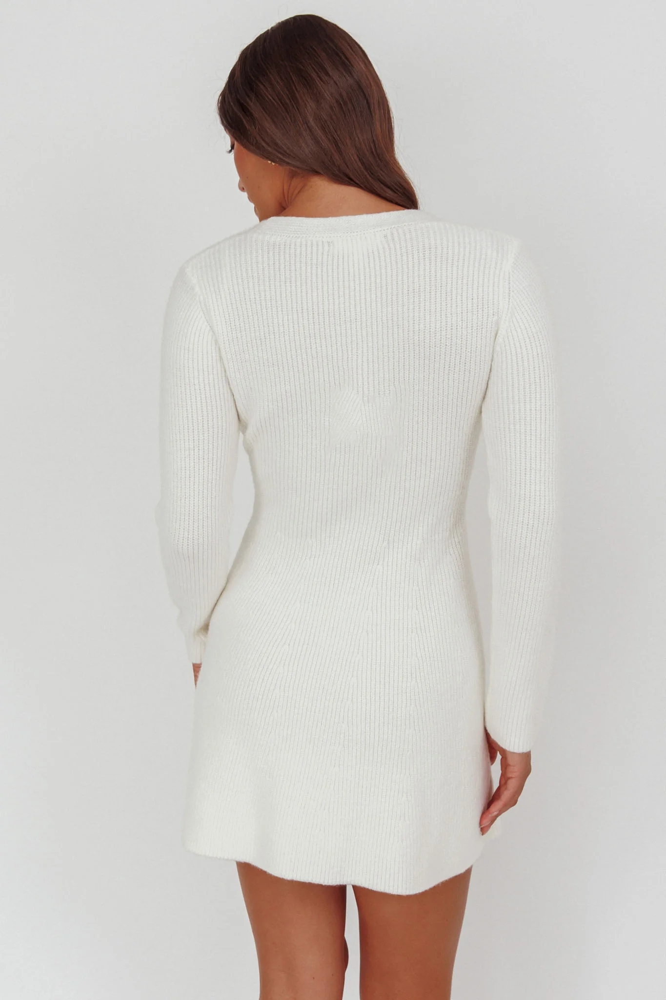 Irma Gold Button Knit Mini Dress White - Image 2