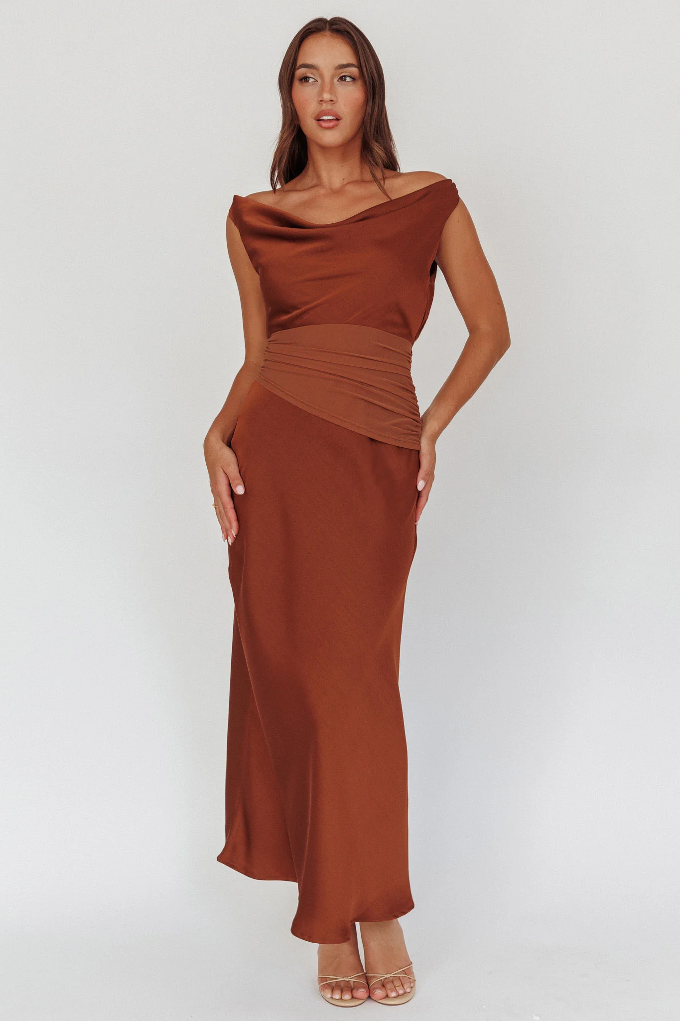 Isabella Open Cowl Back Maxi Dress Cocoa - Image 2
