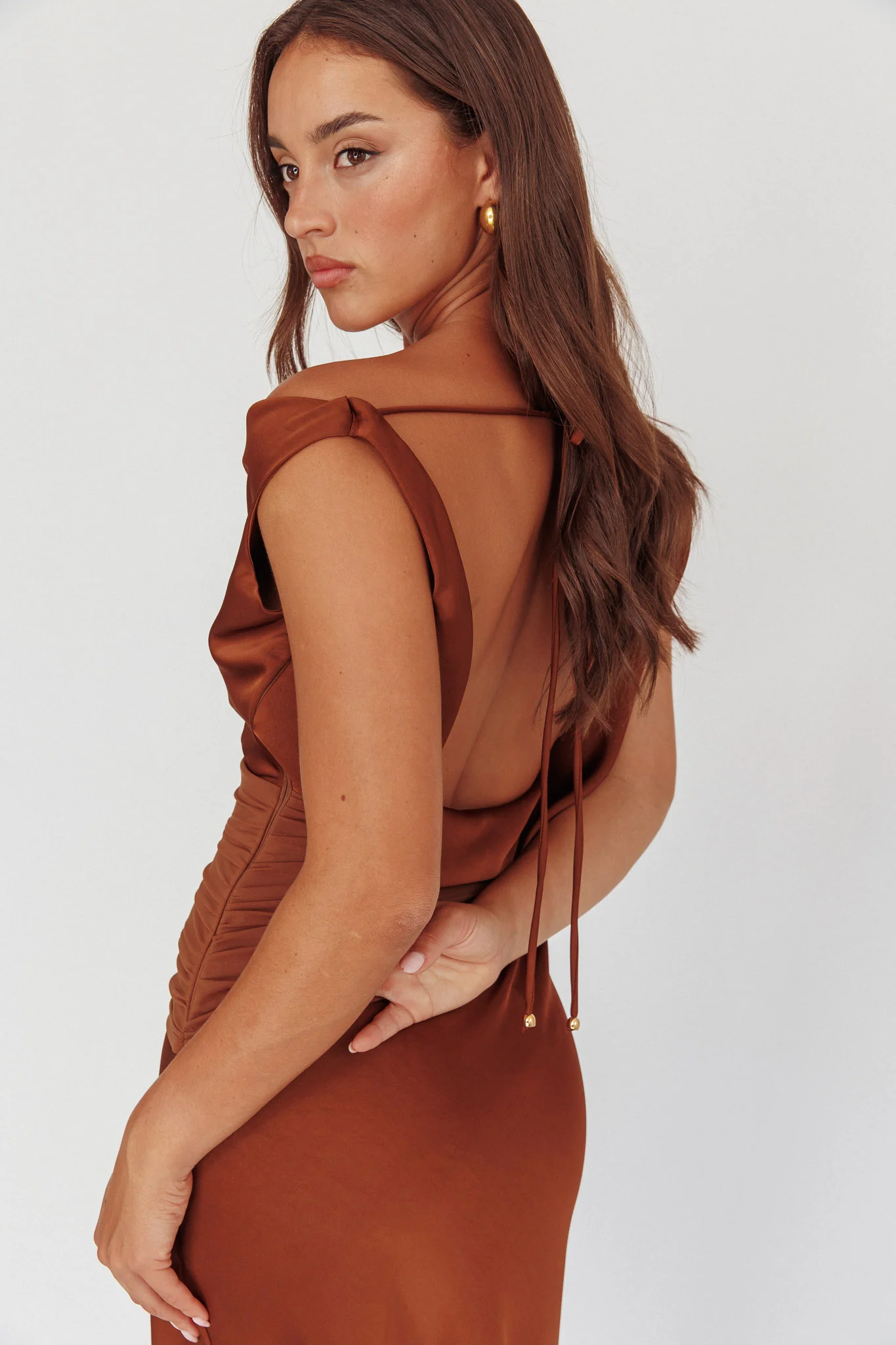 Isabella Open Cowl Back Maxi Dress Cocoa - Image 6