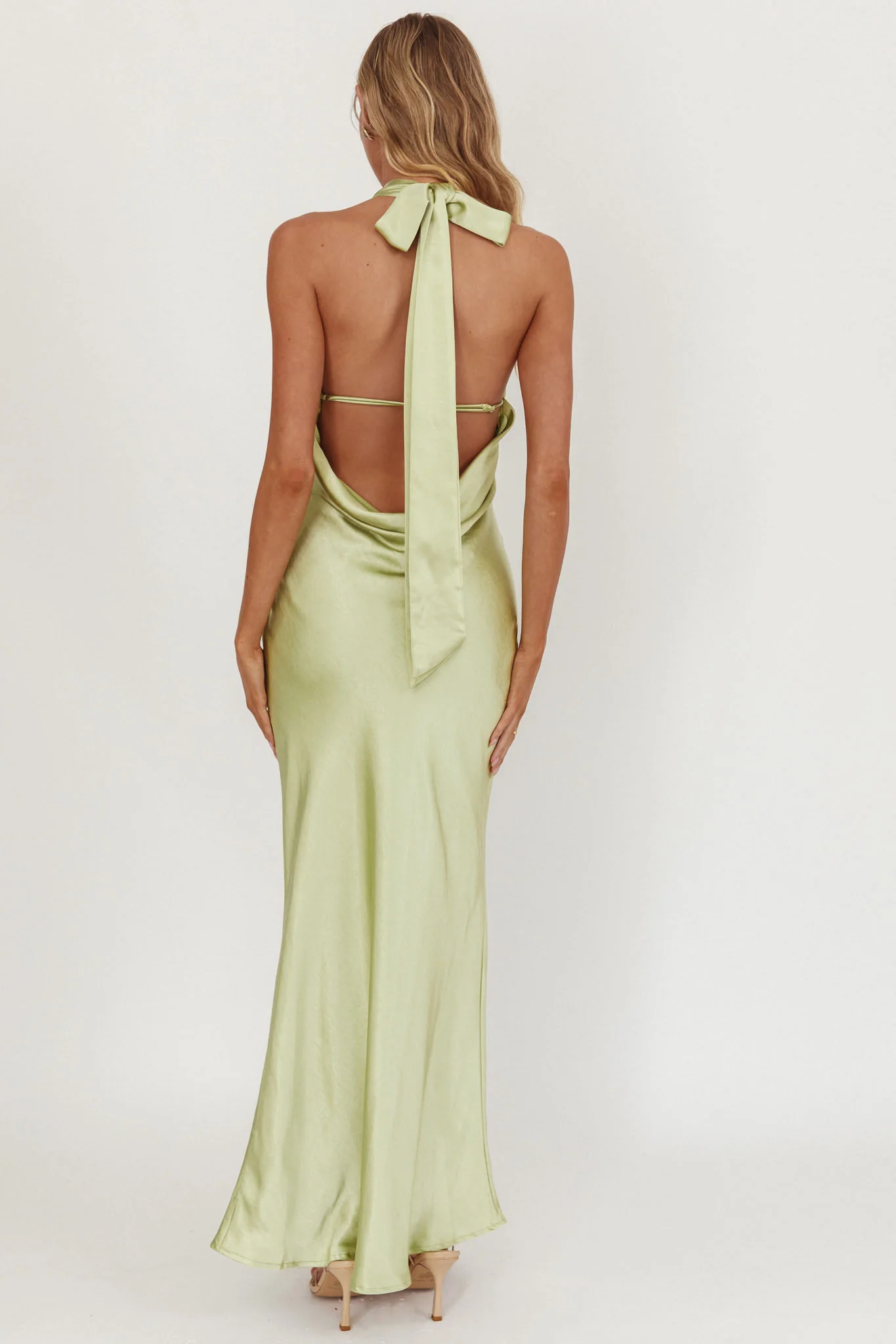 Italia Azure Crossover Halterneck Maxi Dress Pistachio - Image 2