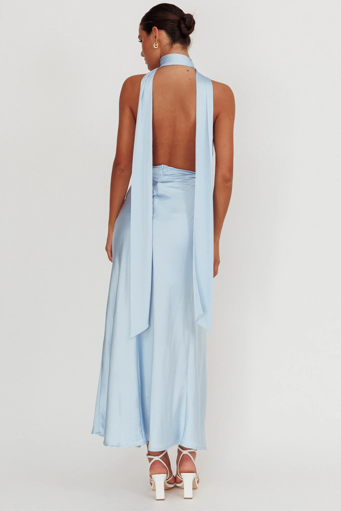 Italia Azure Halterneck Rosette Maxi Dress Blue - Image 2