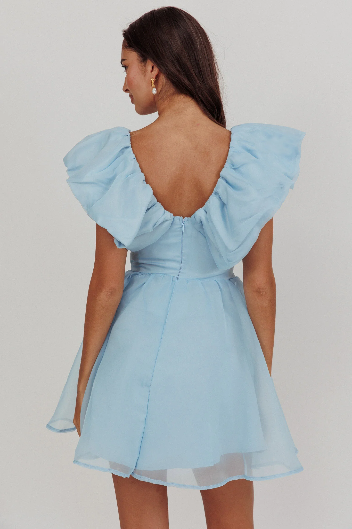 Kahlo Ruffle Neckline Mini Dress Blue - Image 2