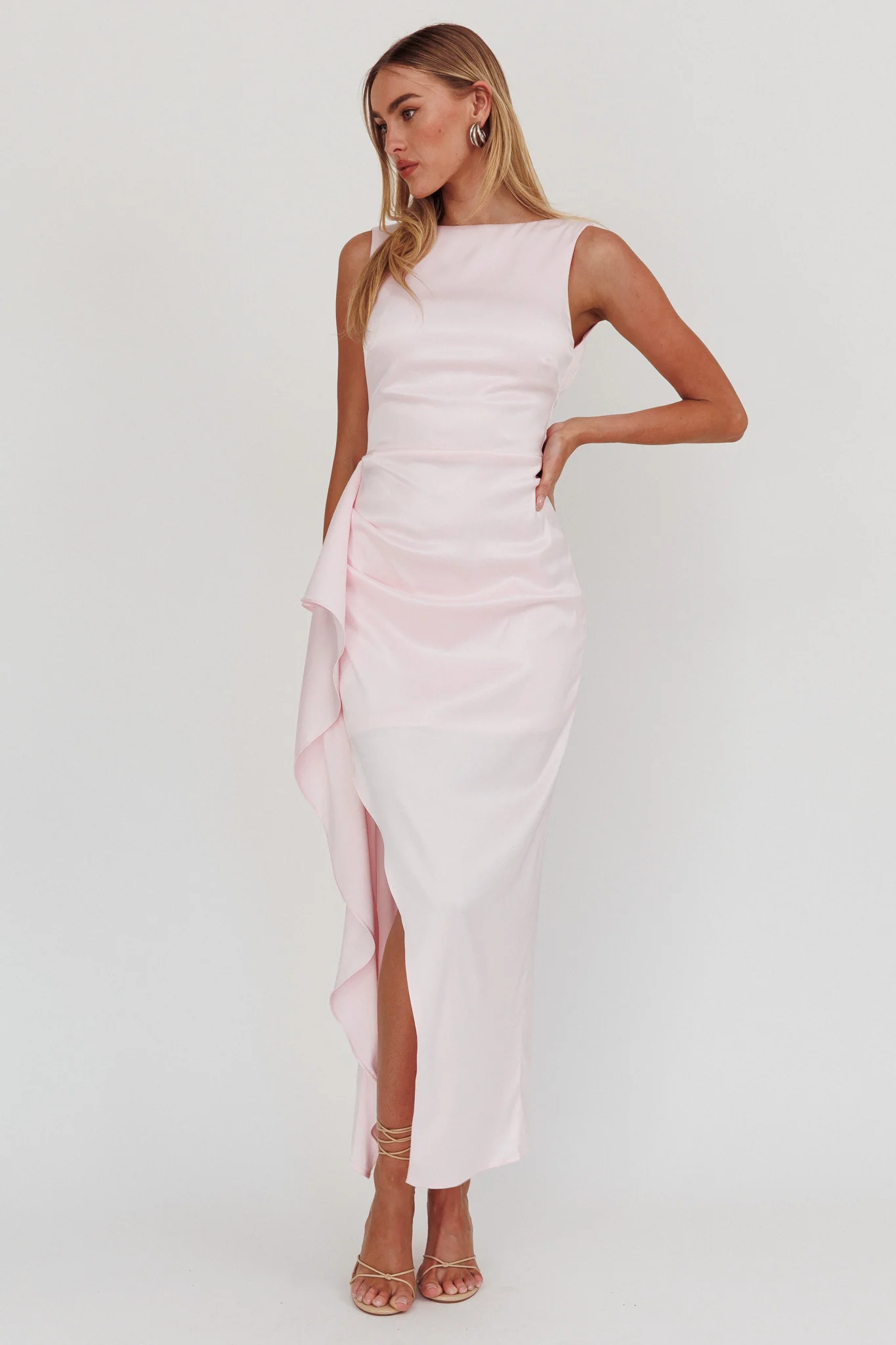 Kamillia Boat Neck Split Maxi Dress Ice Pink - Image 4