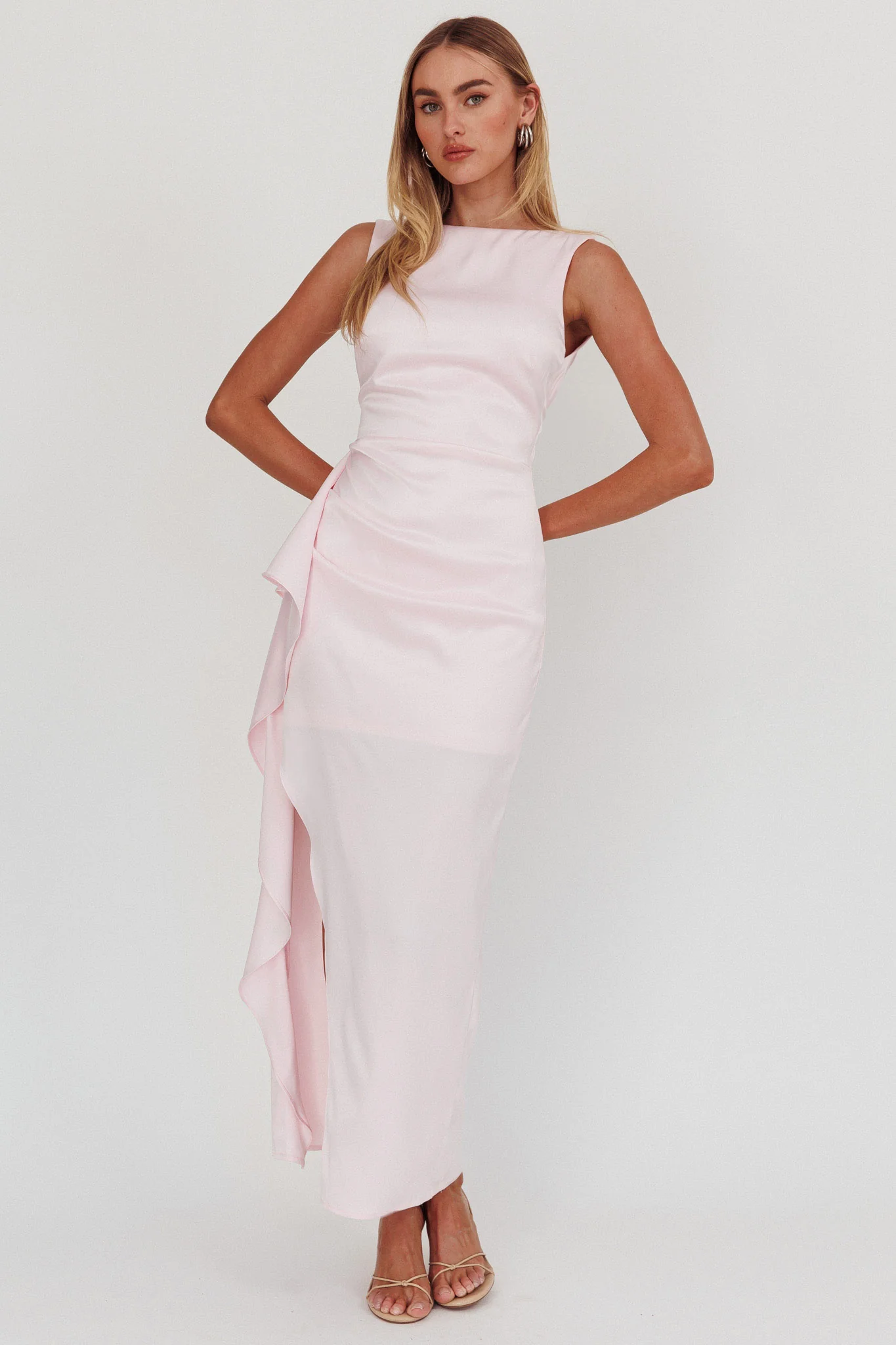 Kamillia Boat Neck Split Maxi Dress Ice Pink - Image 5