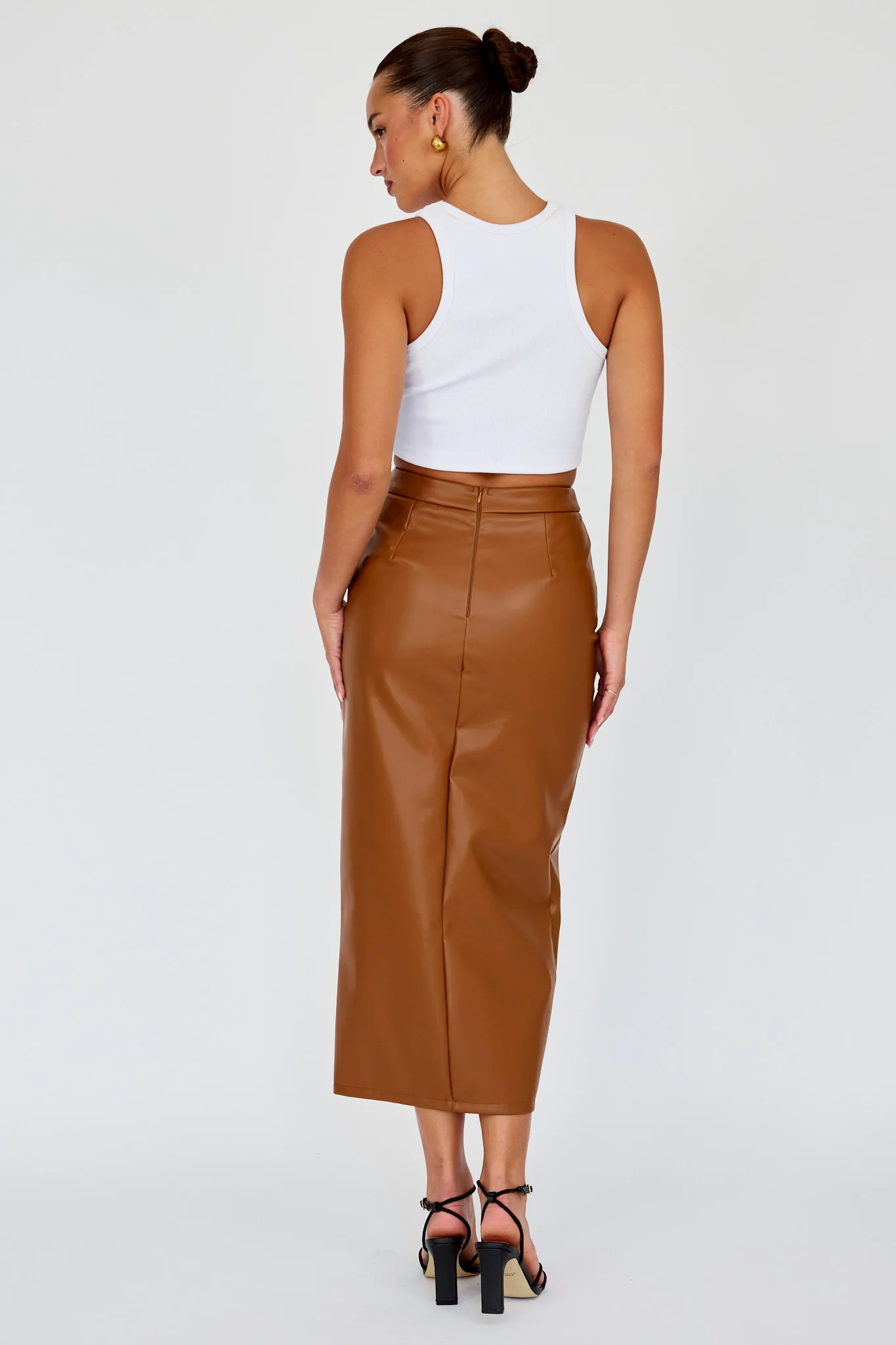 Kane Faux Leather Midi Skirt Brown - Image 2