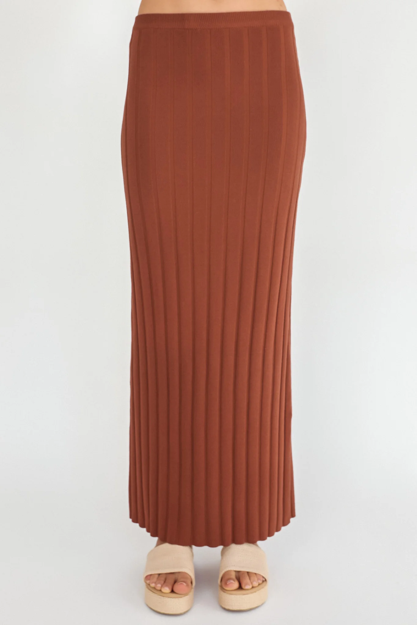 Kimora Ribbed Knit Maxi Skirt Brown - Image 3