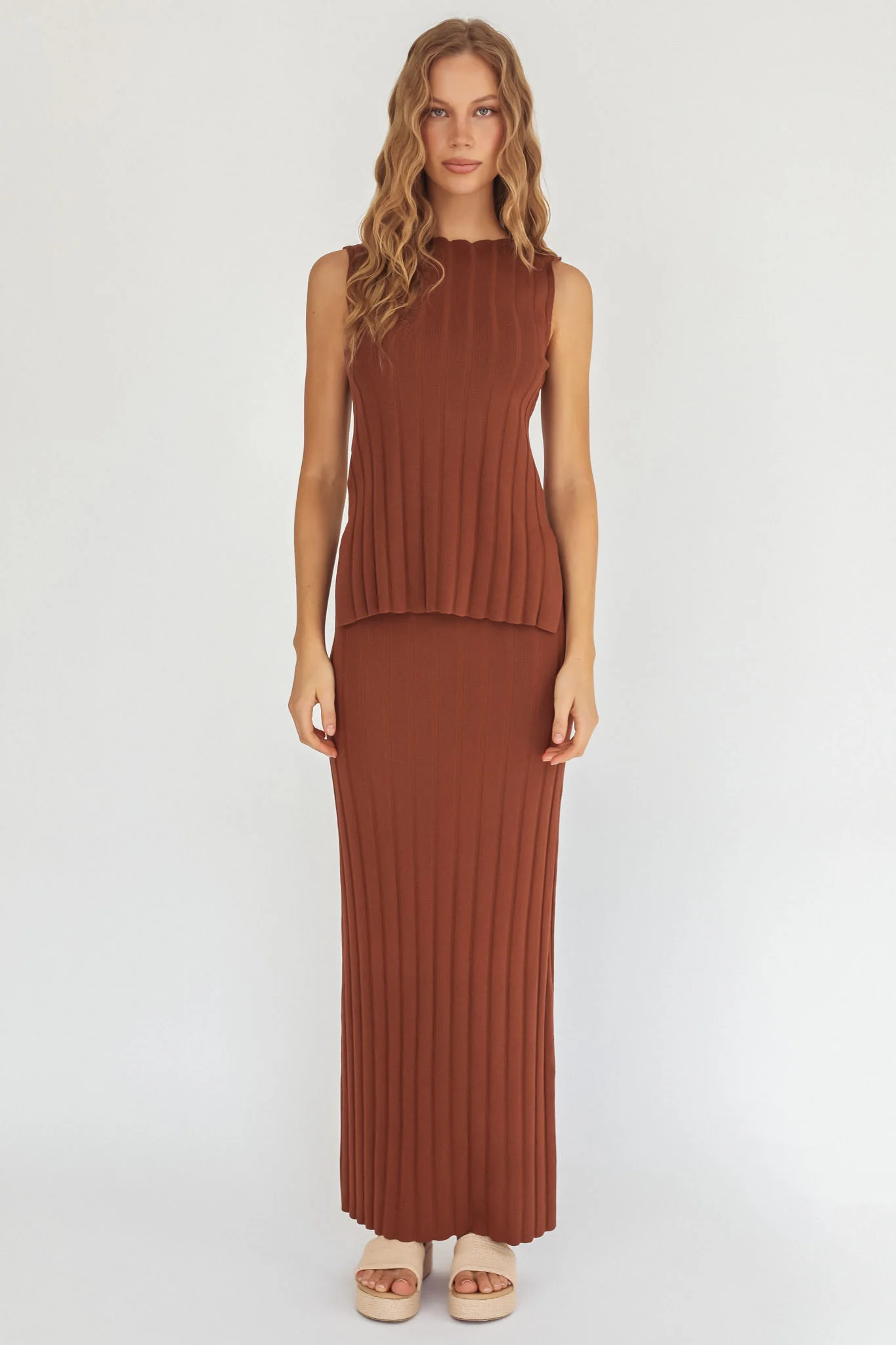Kimora Ribbed Knit Maxi Skirt Brown - Image 5