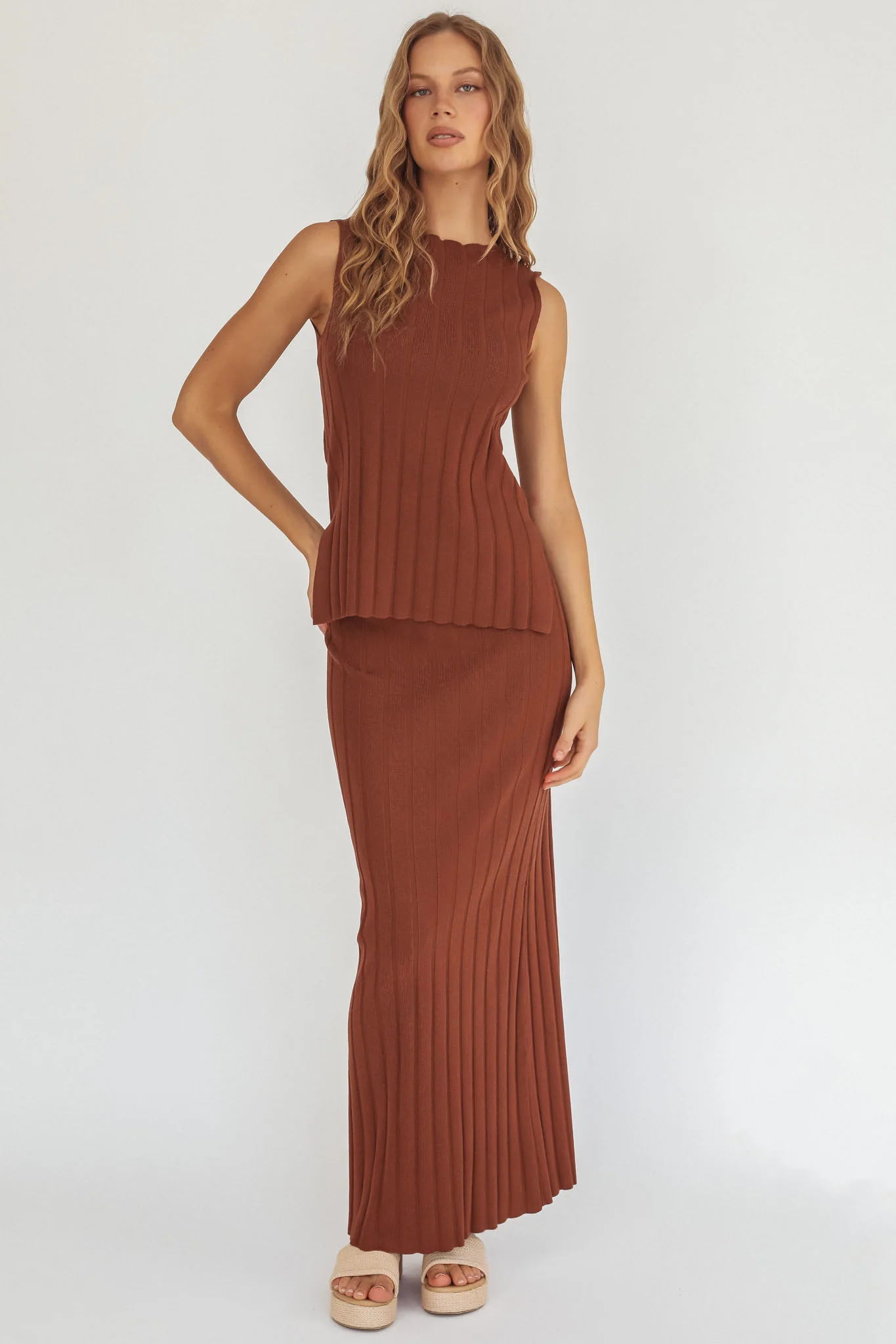 Kimora Sleeveless Knit Top Brown - Image 5