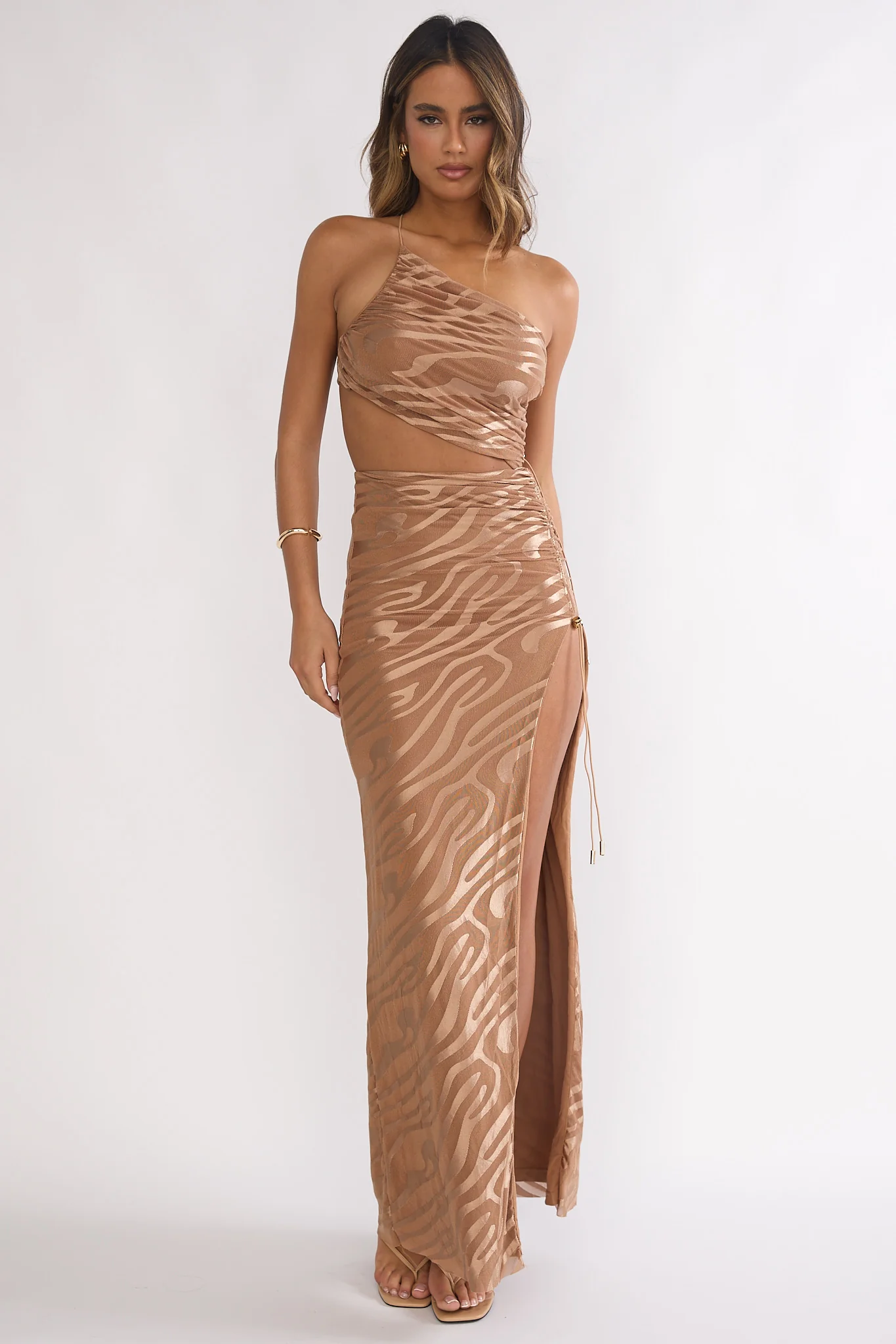 Kyma One-Shoulder Cut-Out Maxi Dress Mocha - Image 6
