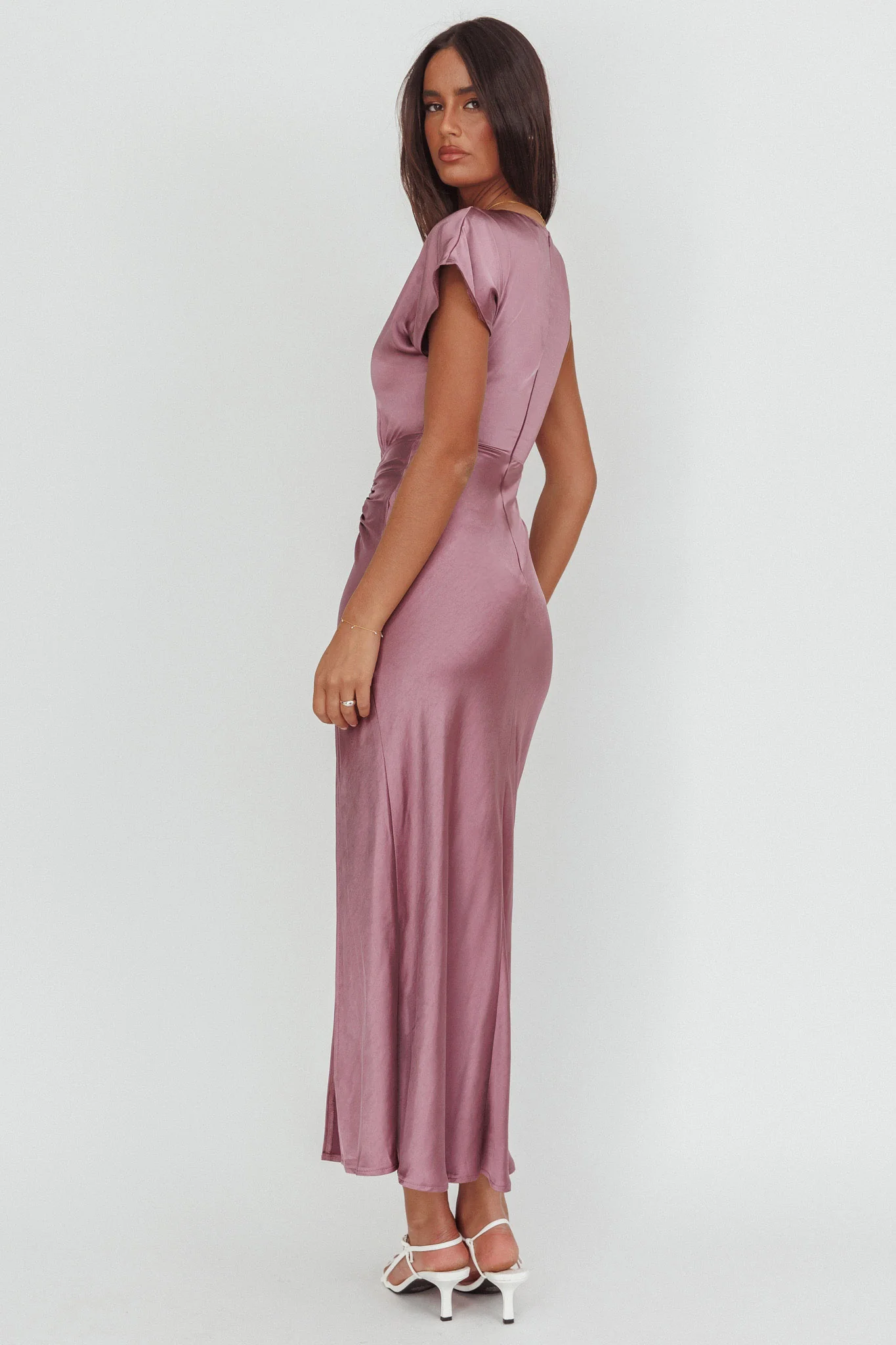 Larelle One-Sleeve Front Split Maxi Dress Grape - Image 2