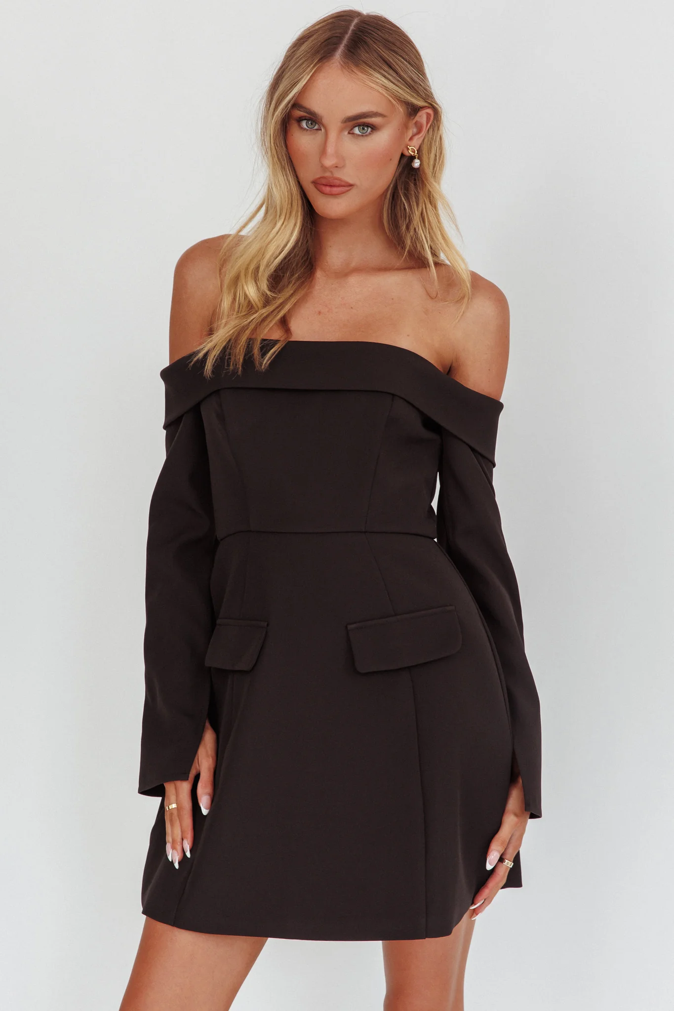 Laviniah Foldover Long Sleeve Mini Dress Black - Image 5