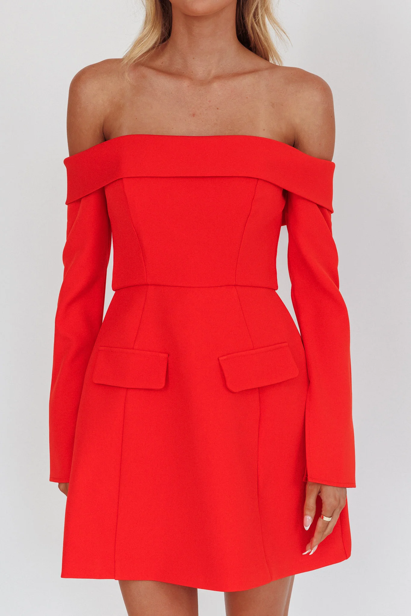 Laviniah Foldover Long Sleeve Mini Dress Red - Image 3
