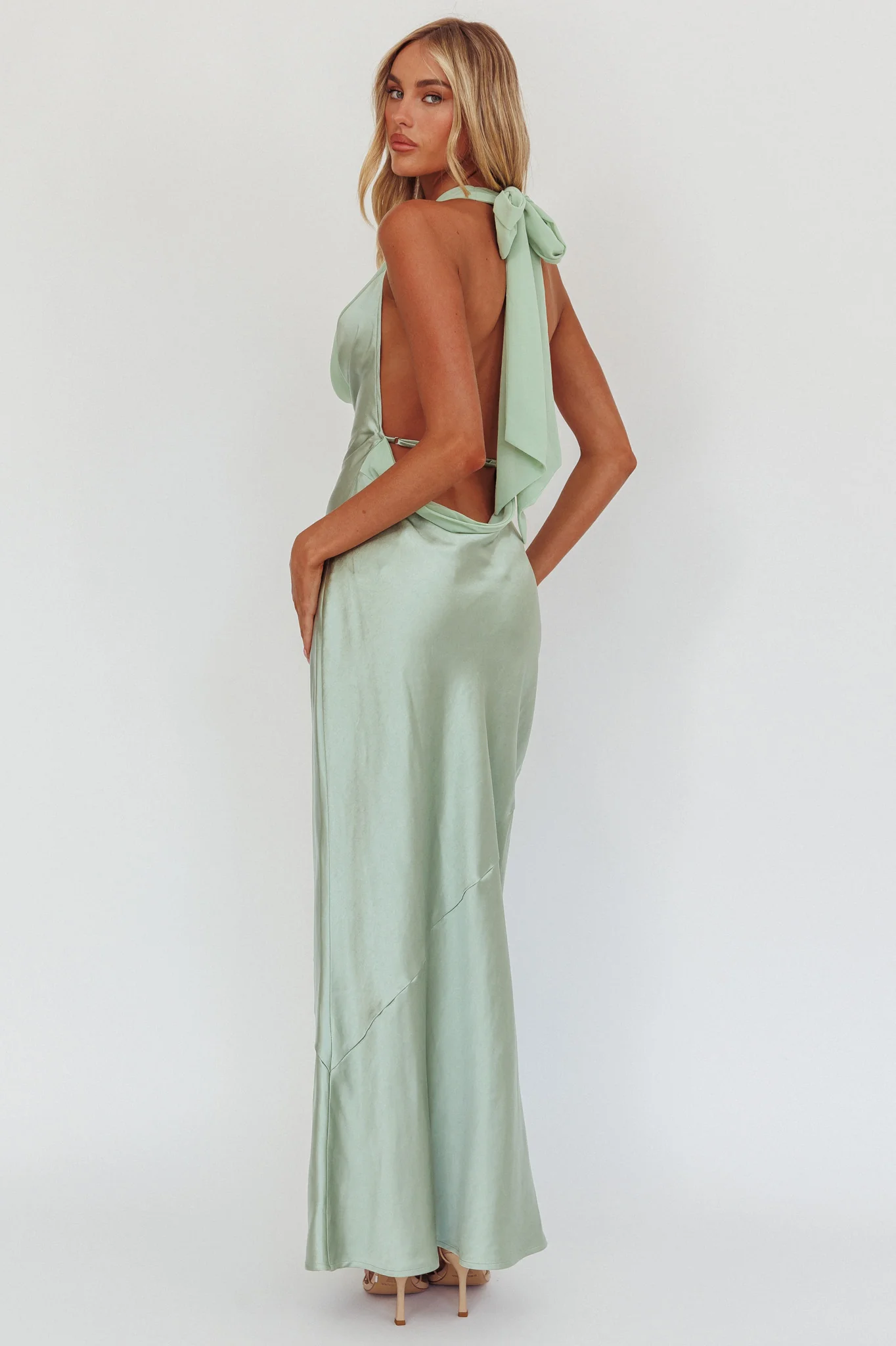 Leading Lady Open Back Cowl Maxi Dress Sage - Image 2
