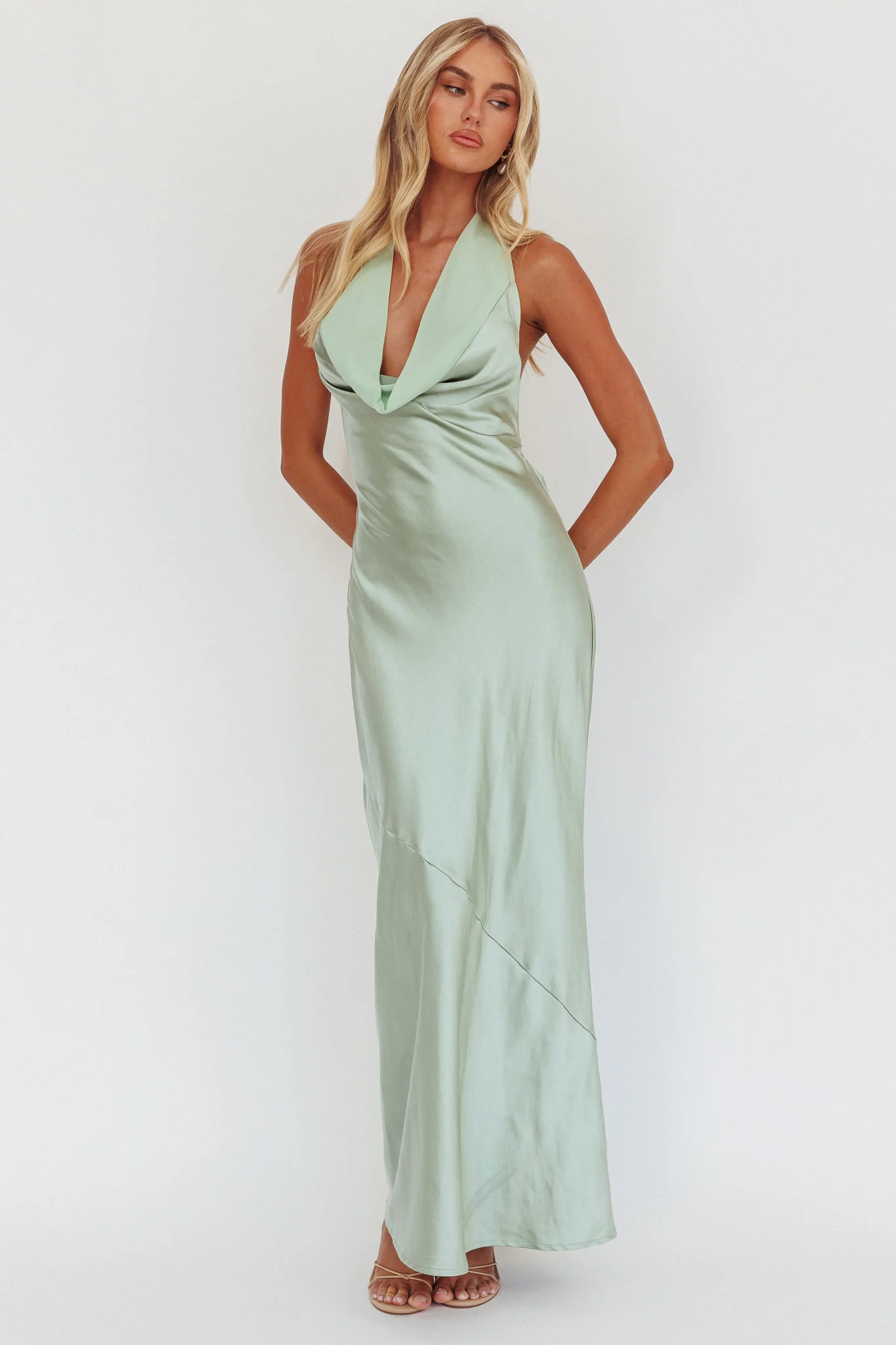Leading Lady Open Back Cowl Maxi Dress Sage - Image 4