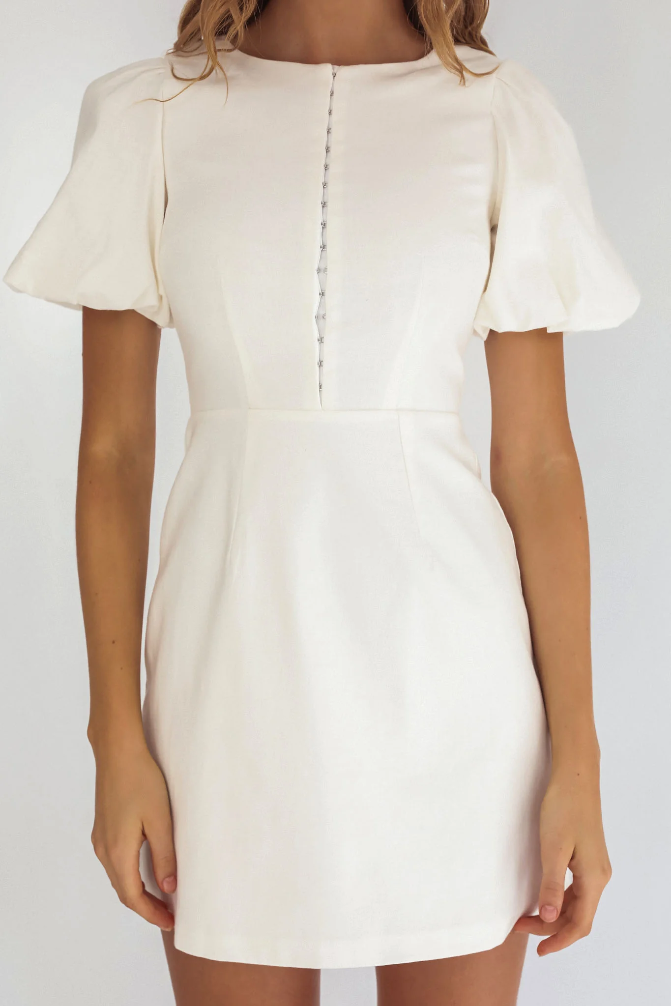 Leronne Hook & Eye Puff Sleeve Mini Dress White - Image 3