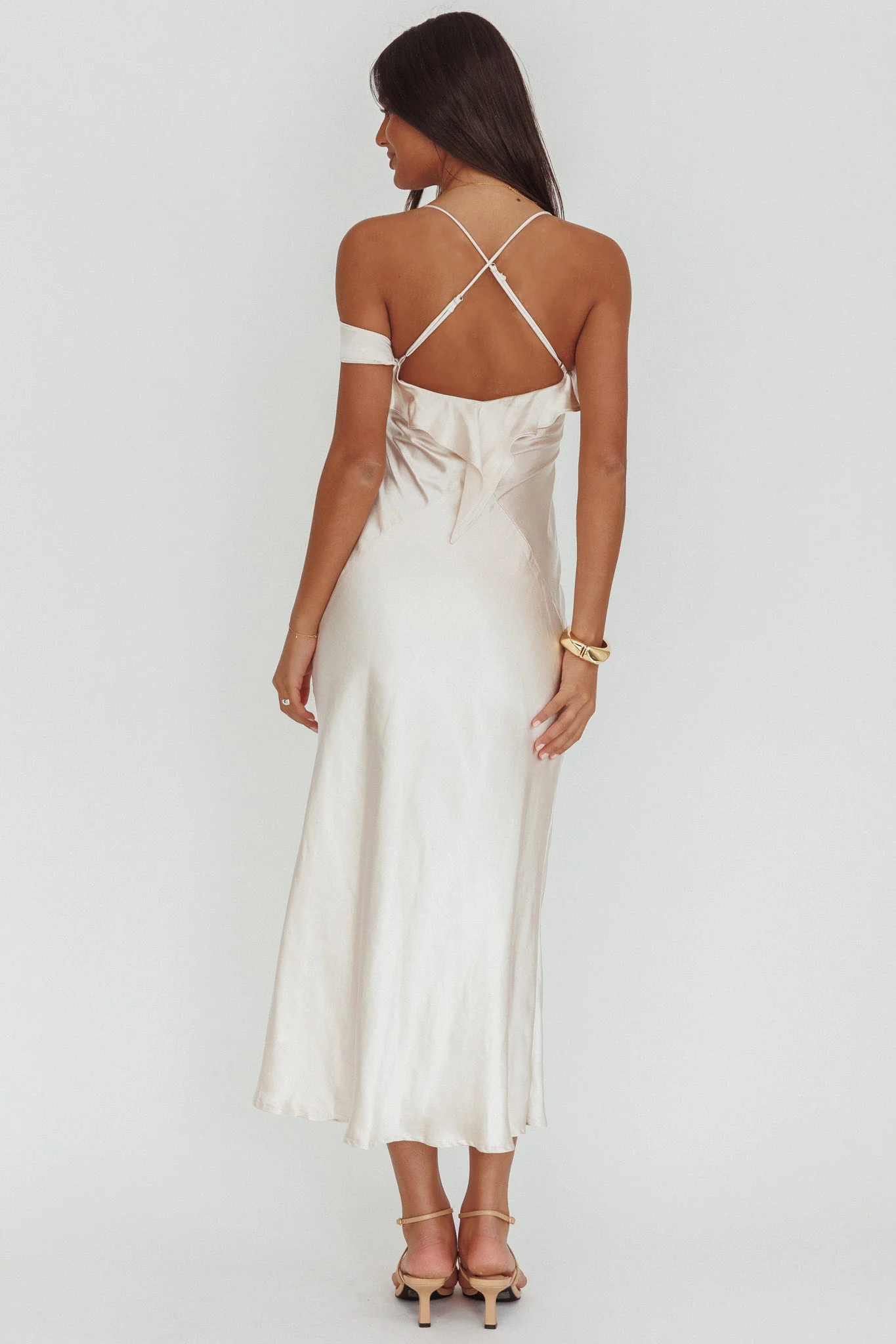 Lexington Draped Shoulder Criss-Cross Back Maxi Dress Oyster - Image 2