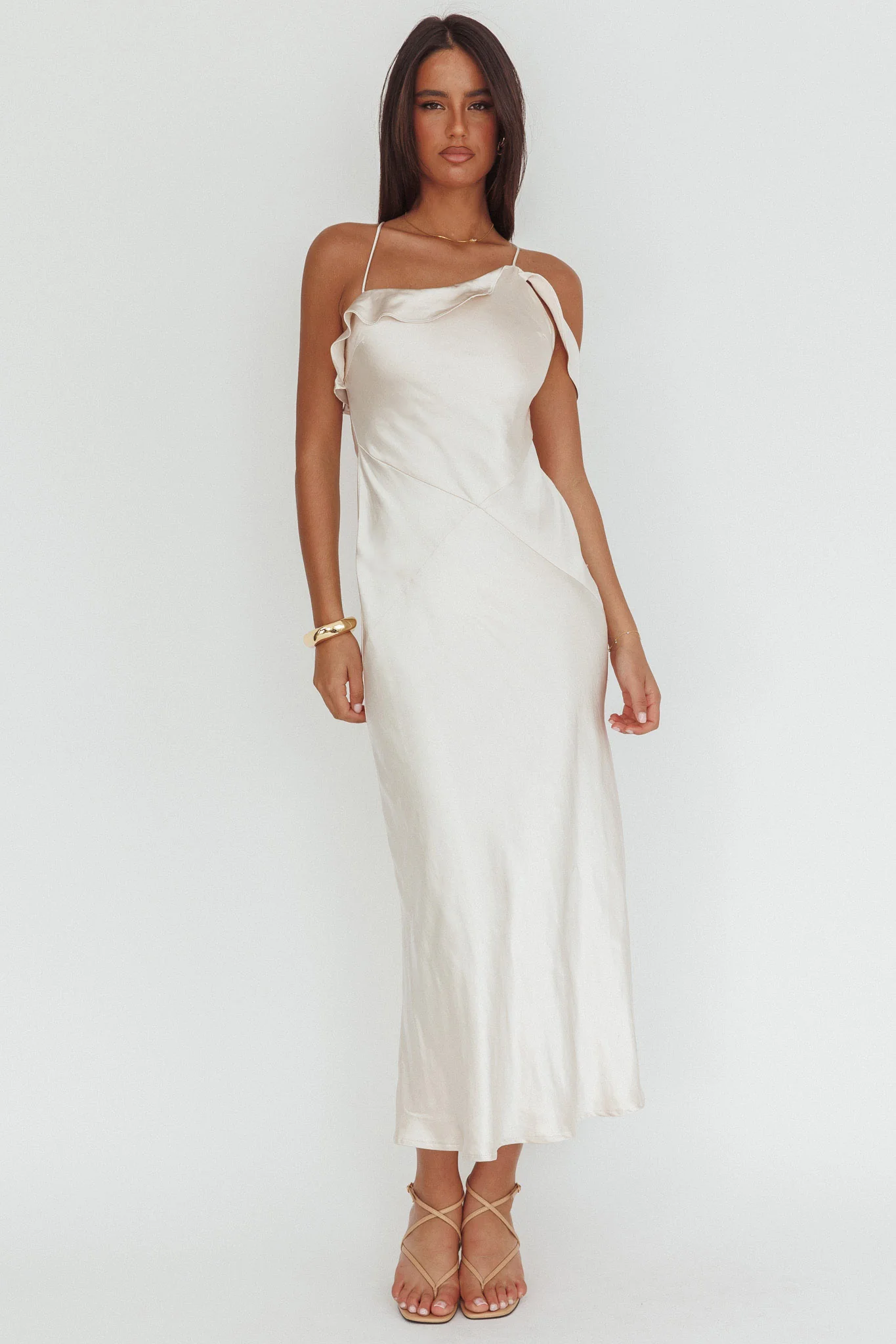 Lexington Draped Shoulder Criss-Cross Back Maxi Dress Oyster - Image 5