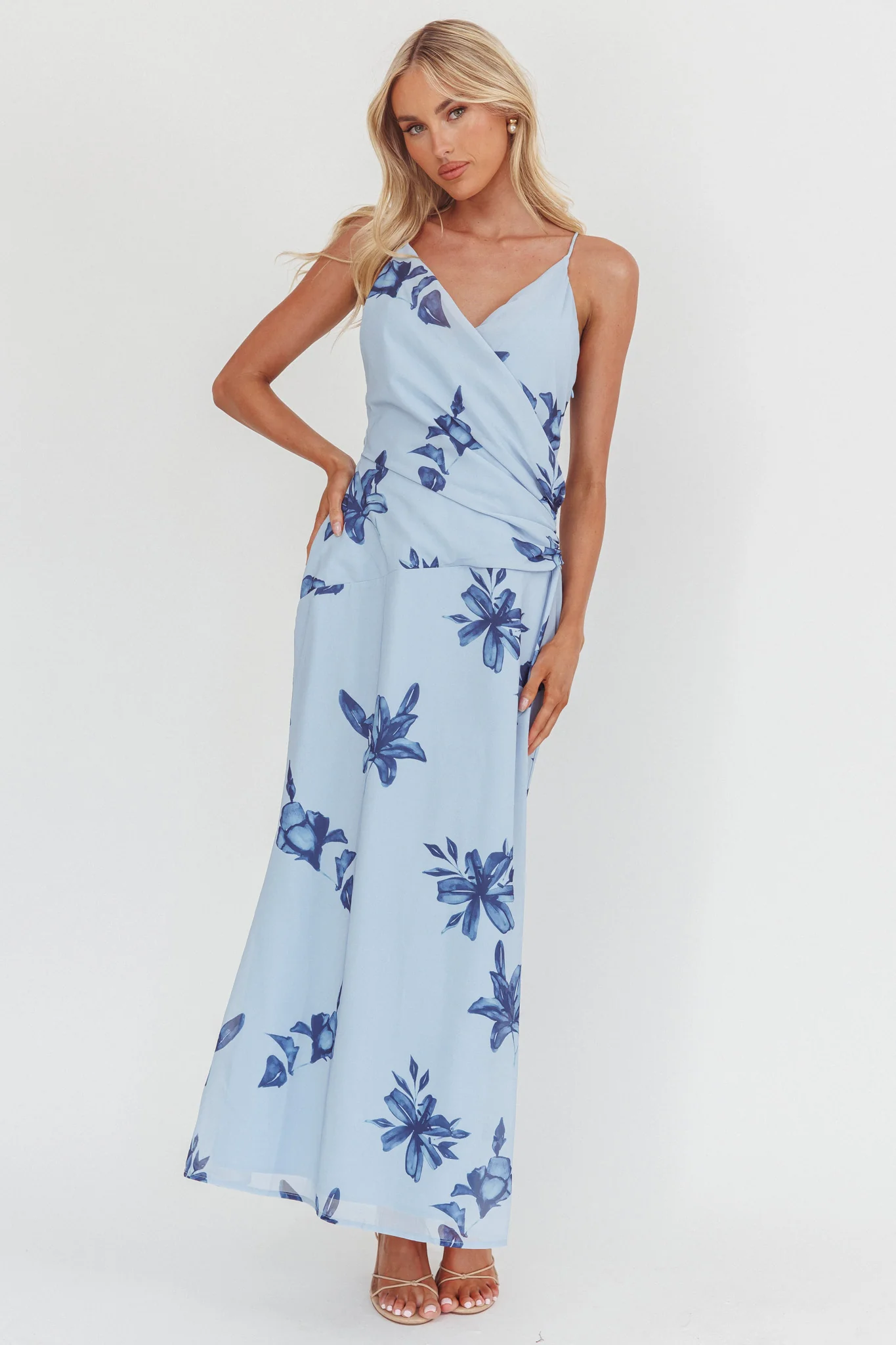 Lexxi Crossover Gathered Waist Maxi Dress Floral Blue - Image 4
