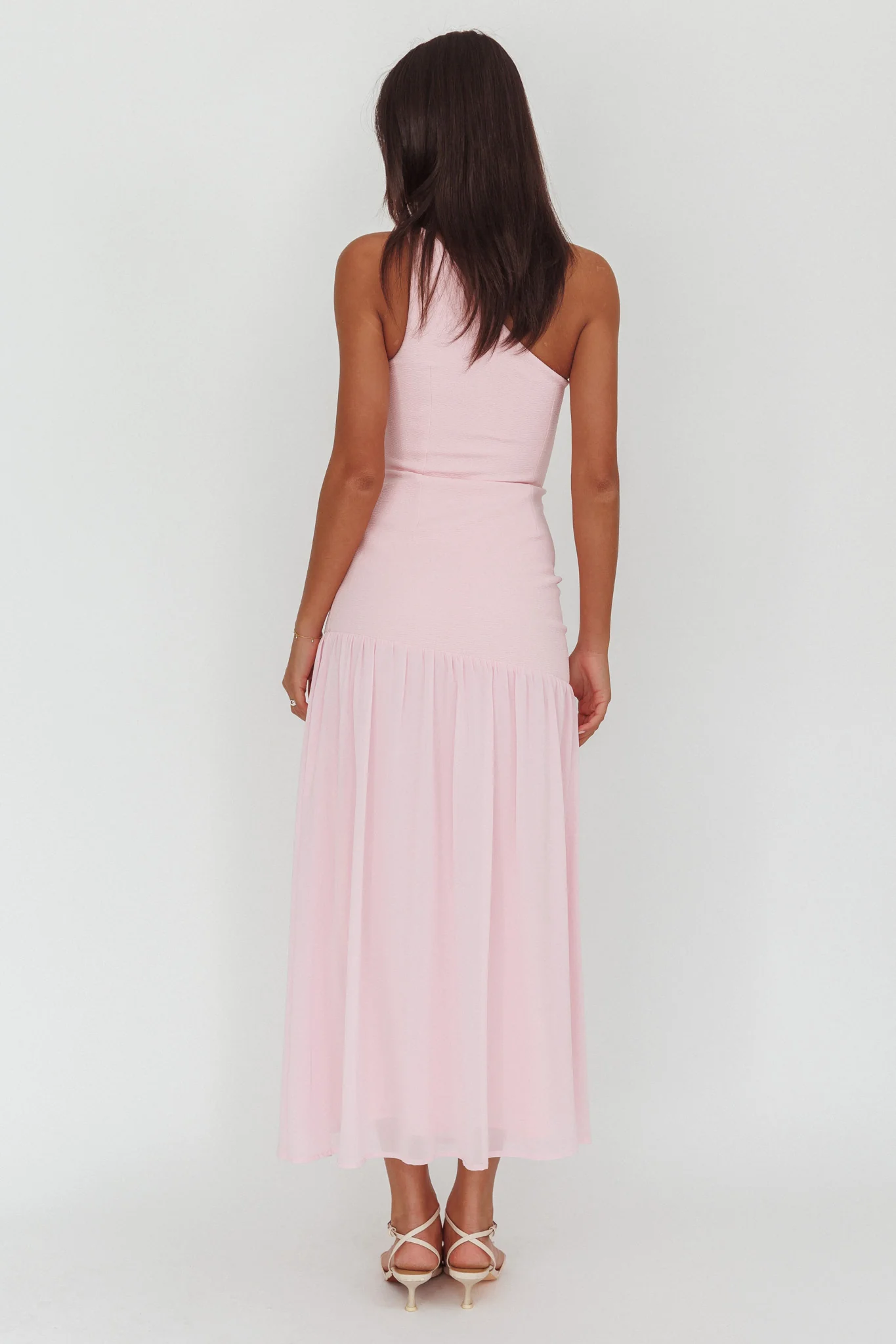 Lights On One-Shoulder Drop Waist Maxi Dress Pink - Image 2