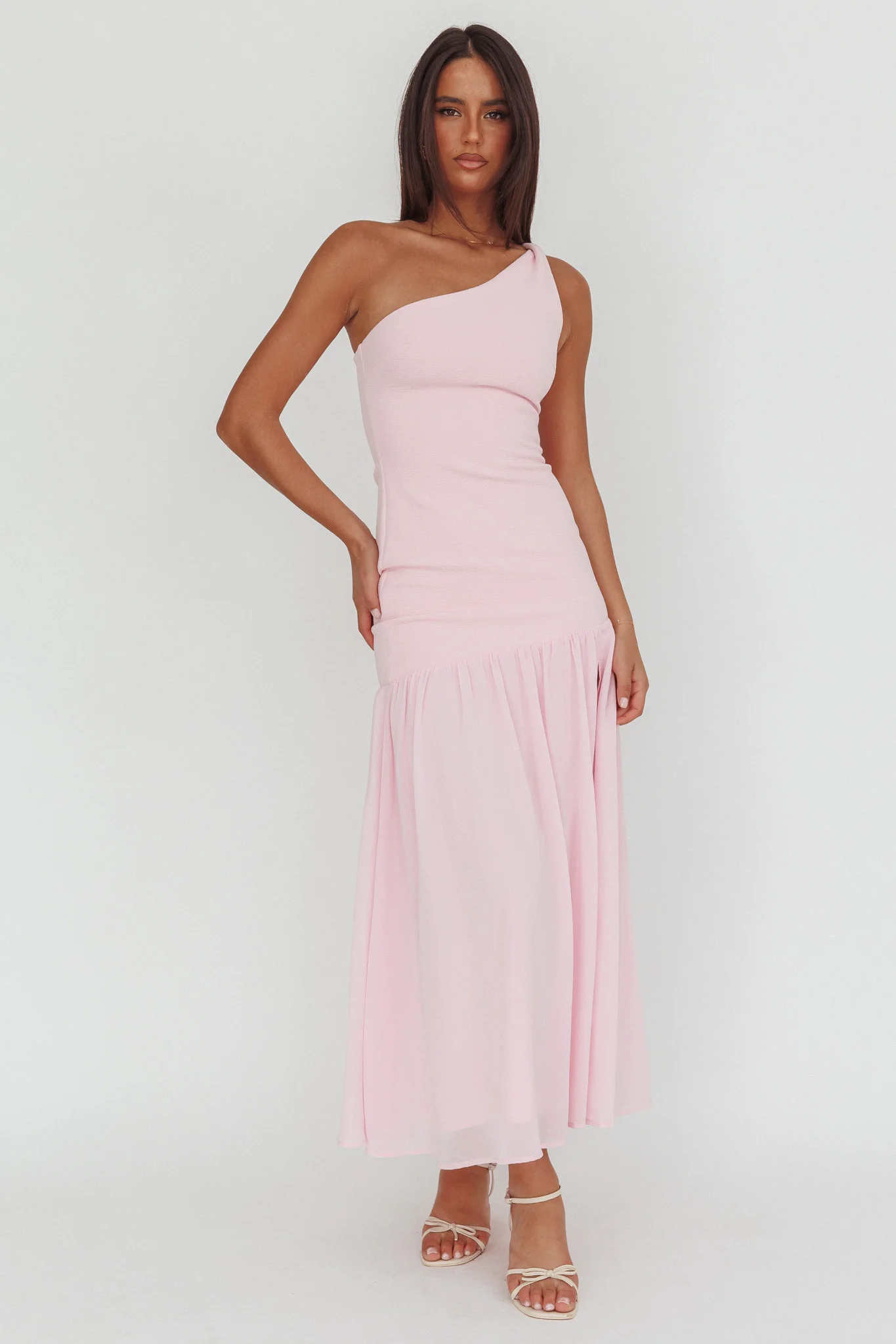 Lights On One-Shoulder Drop Waist Maxi Dress Pink - Image 4