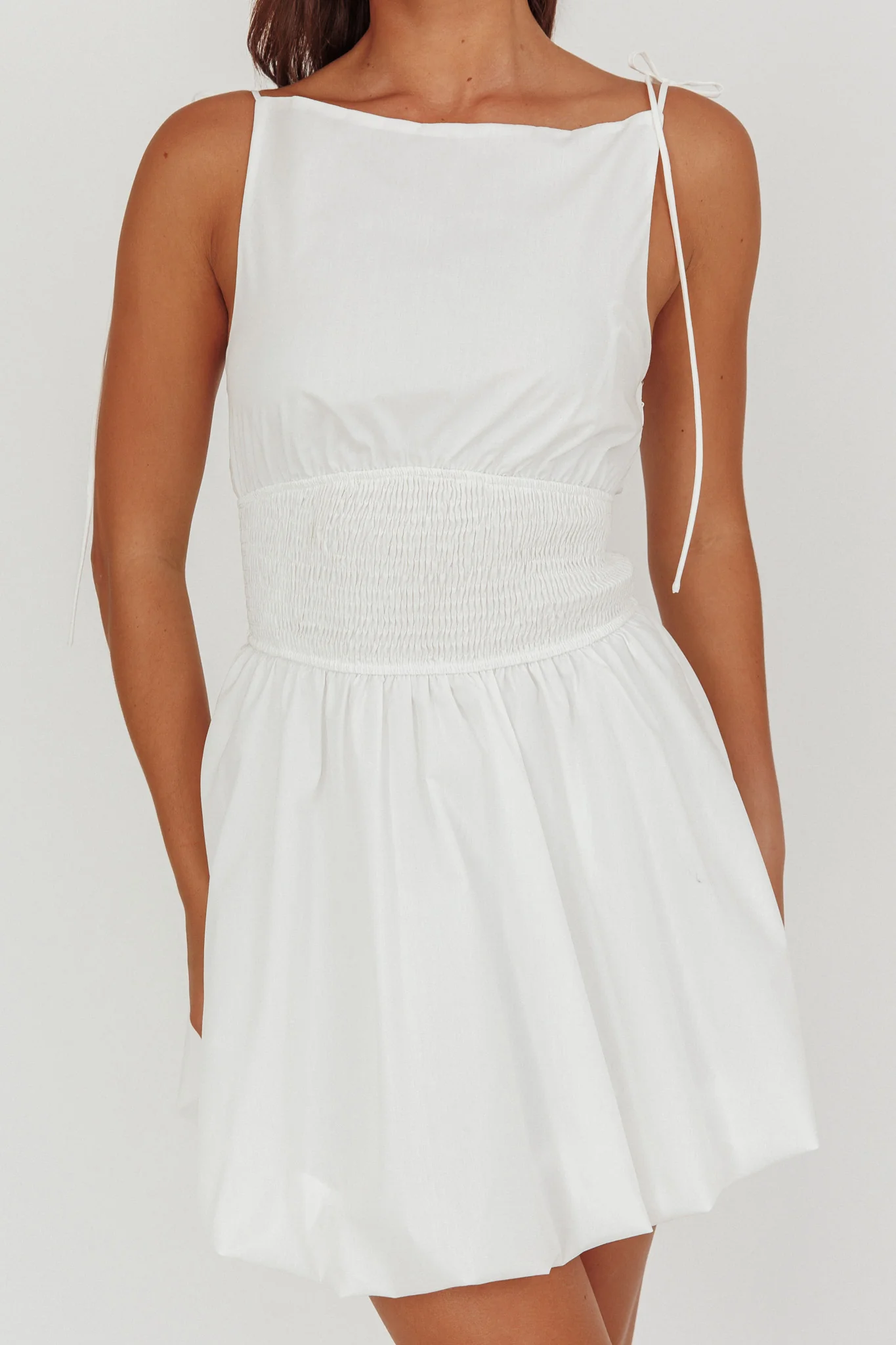 Like Art Tied Shoulder Bubble Mini Dress White - Image 5