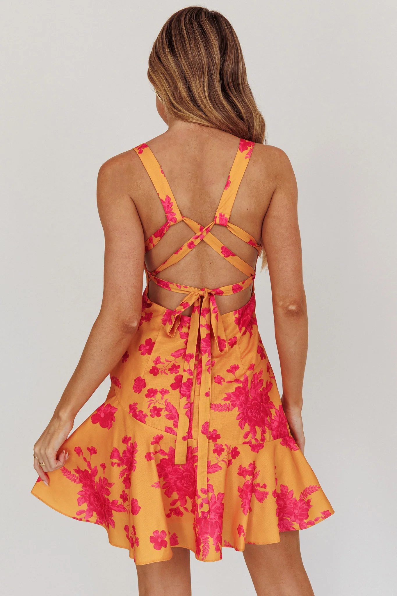 Like Me Strappy Back Mini Dress Floral Orange - Image 2