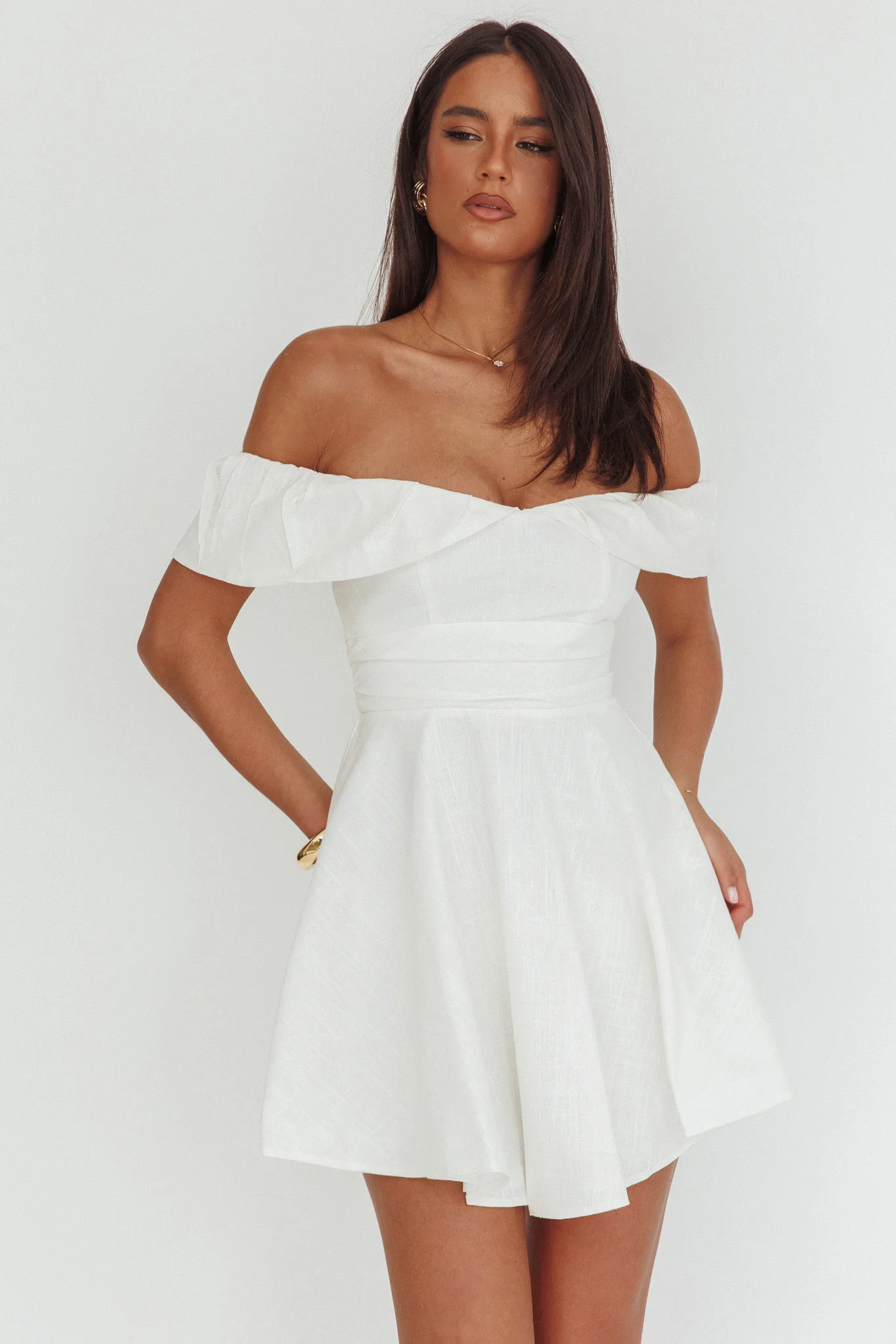 Lillianne Off-Shoulder A-line Mini Dress White - Image 10