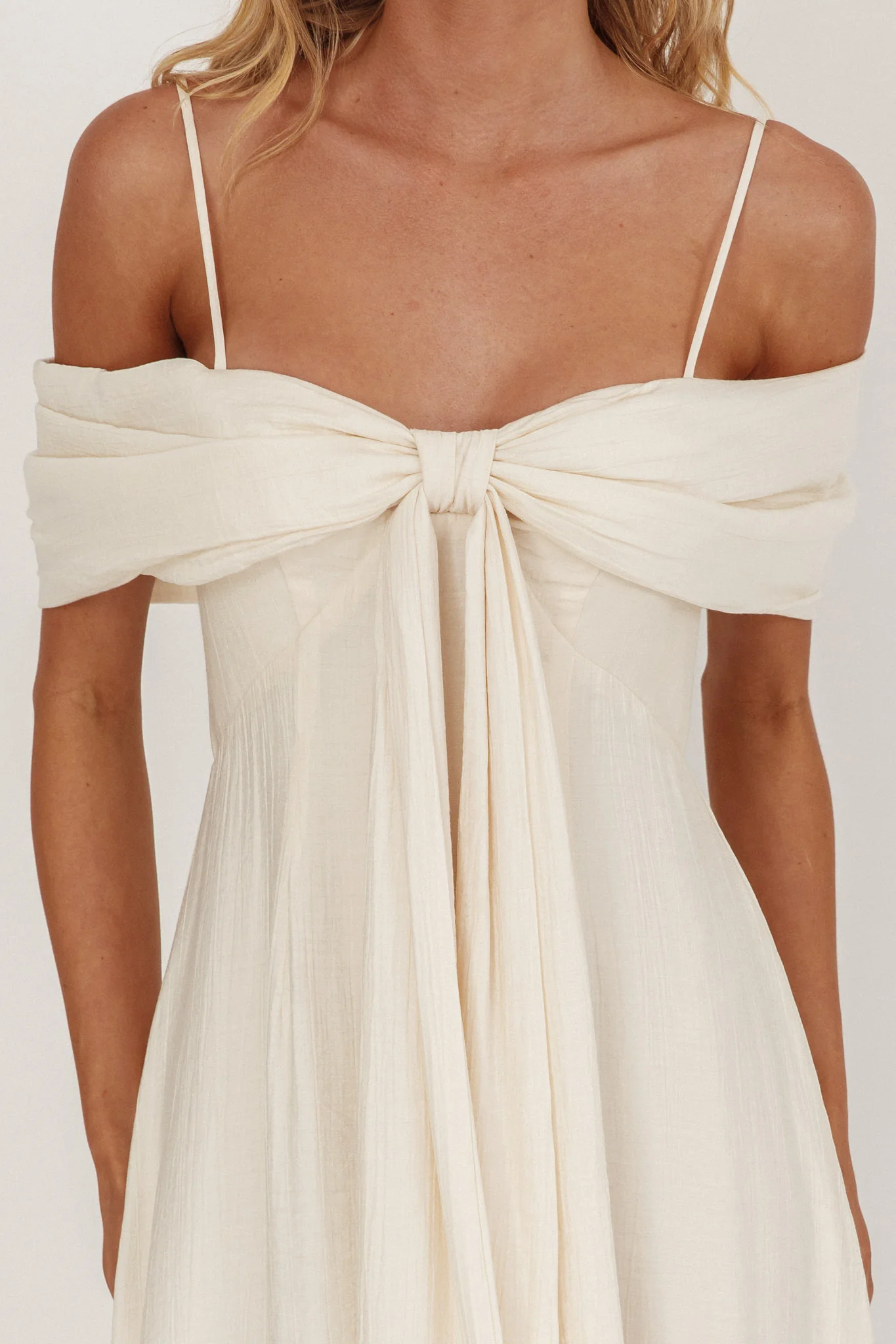 Lillibet Bow Tied Bust Midi Dress Cream - Image 3