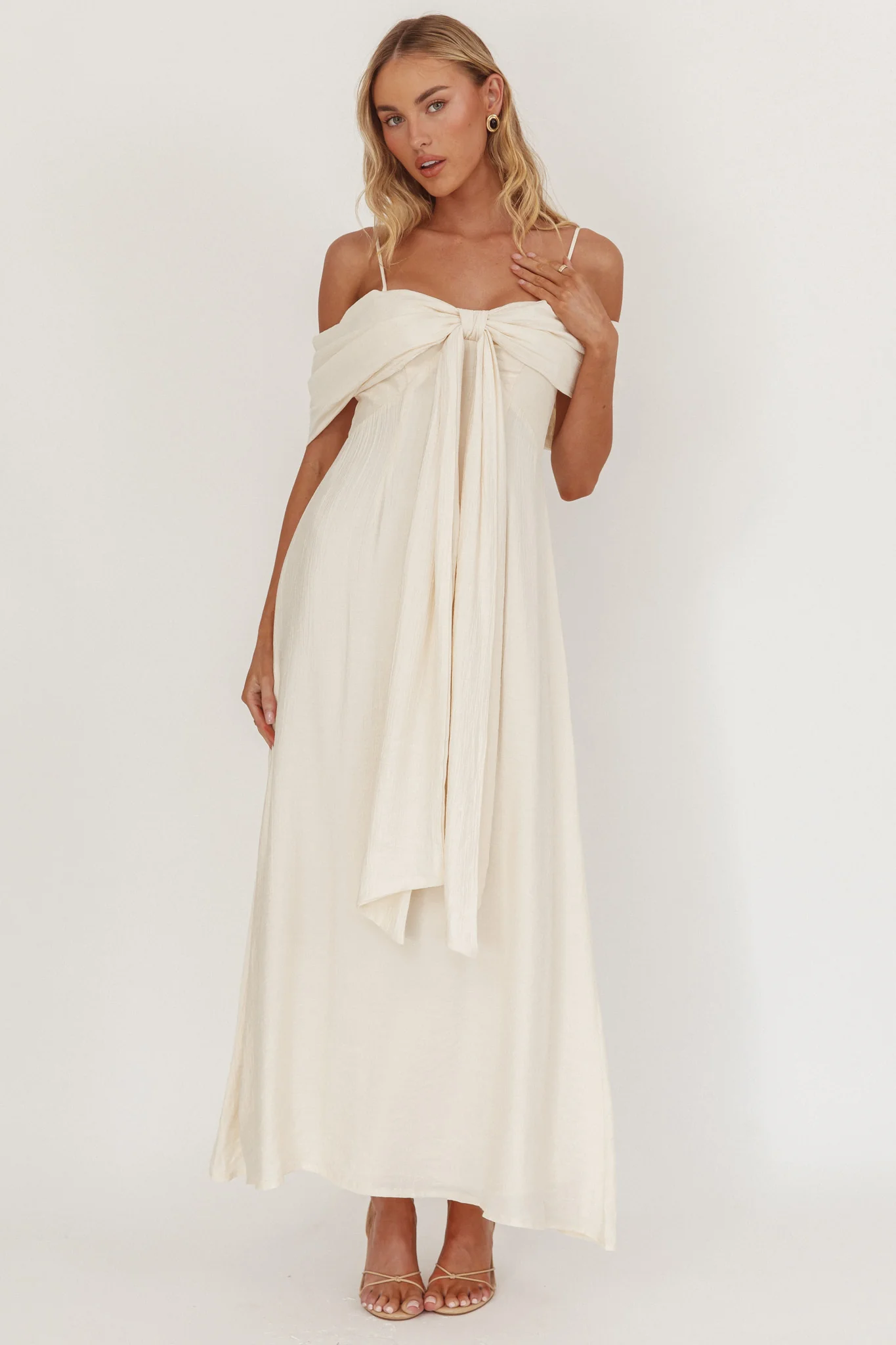 Lillibet Bow Tied Bust Midi Dress Cream - Image 5