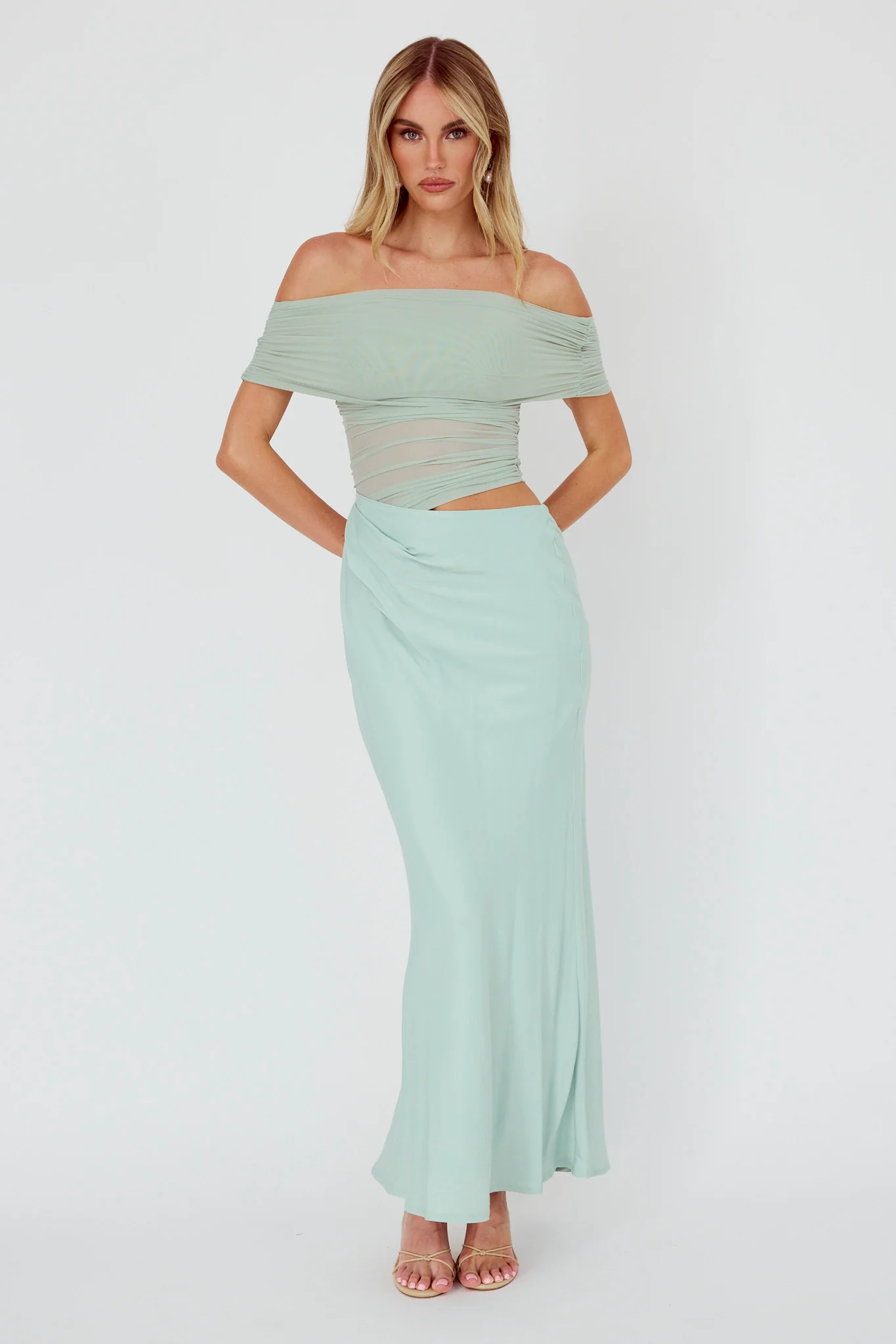 Lorely Off-Shoulder Midi Dress Sage - Image 5