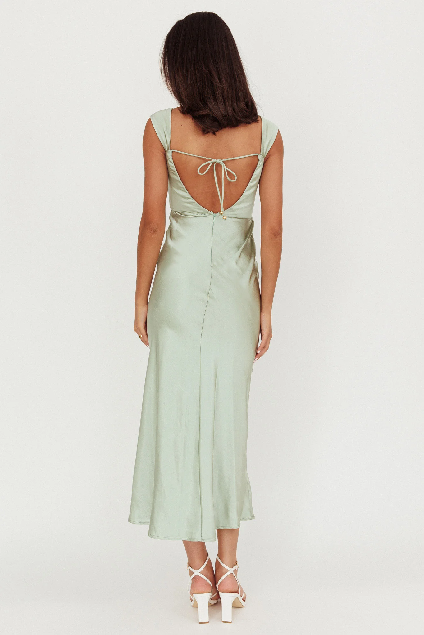 Lucinda Off-Shoulder V-Back Dress Sage - Image 3
