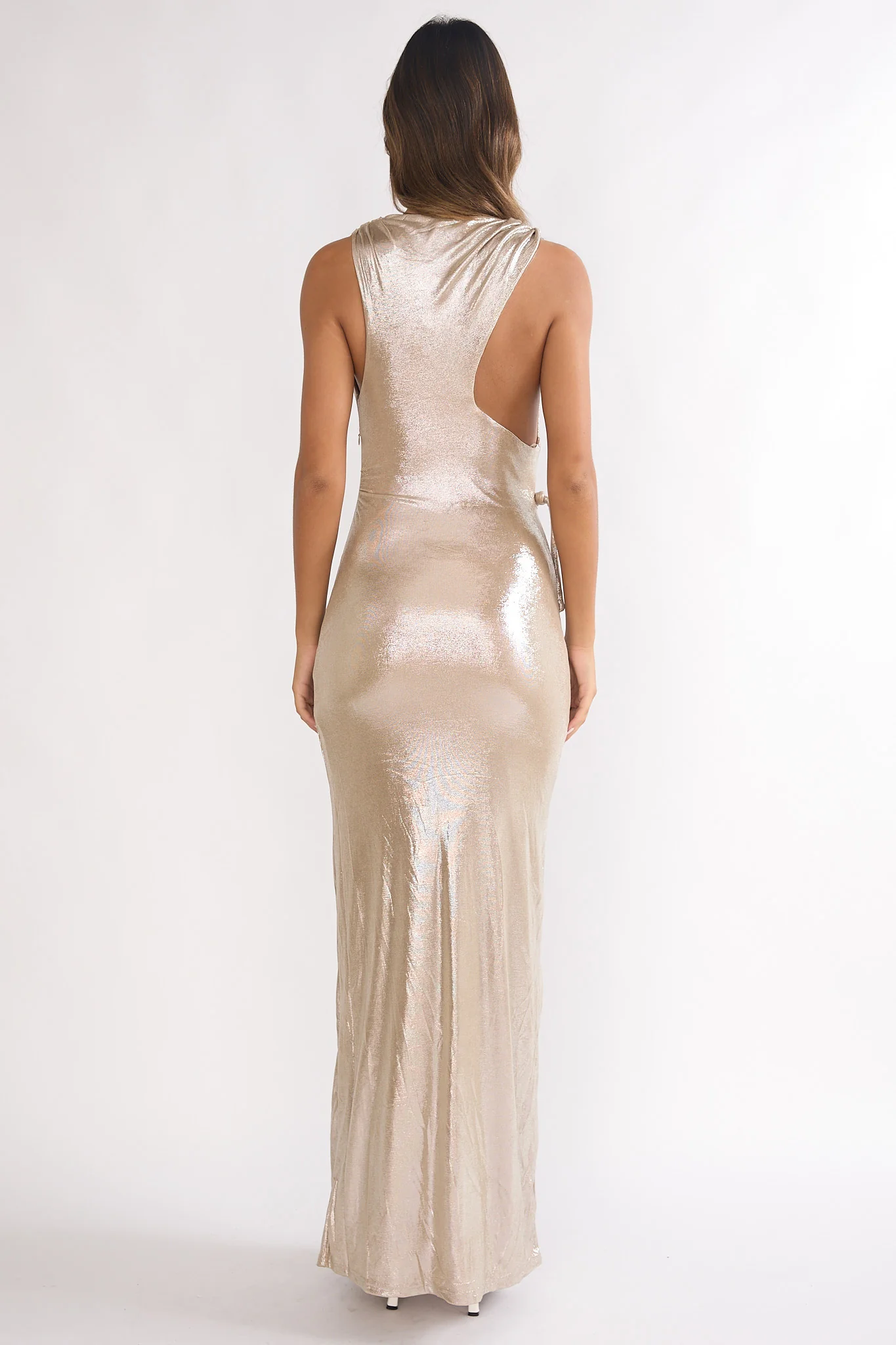 Lyrah Cowl Ruched Maxi Dress Champagne - Image 3