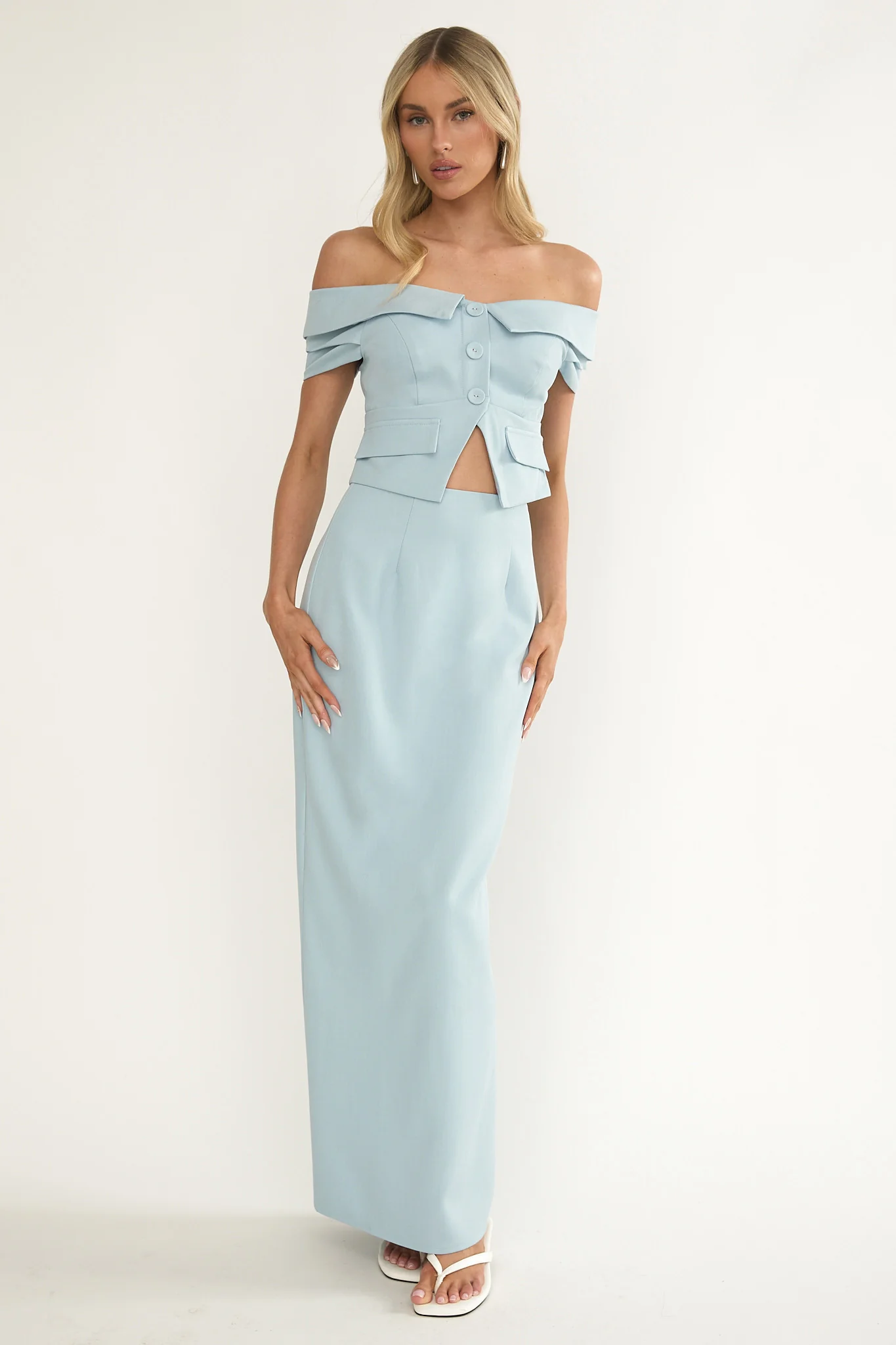 Maelie Foldover Off-Shoulder Top Blue - Image 4