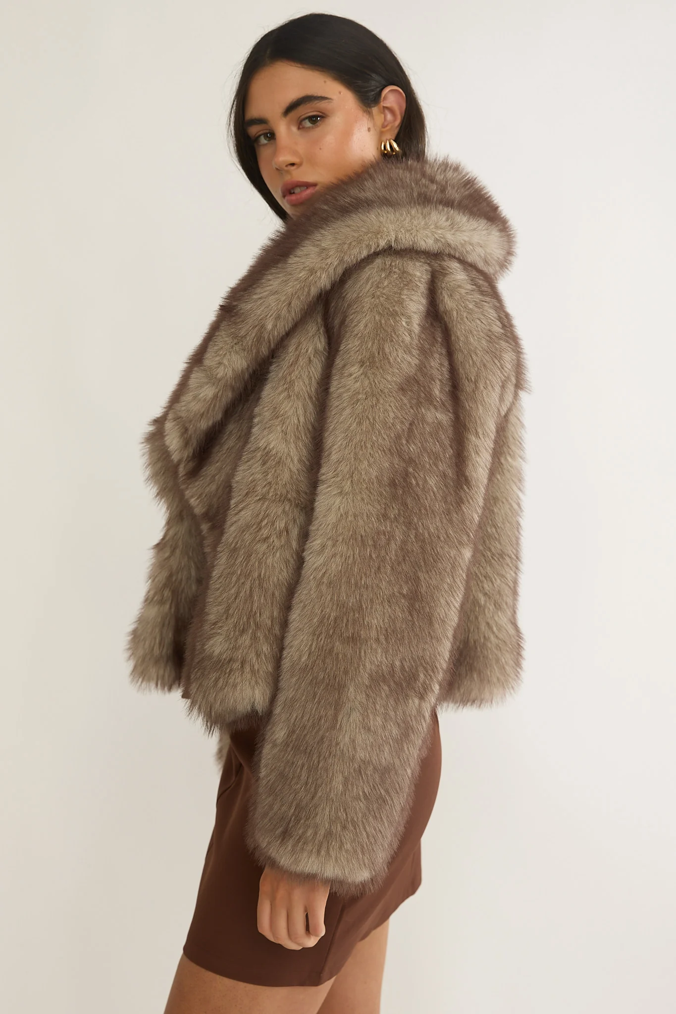Marella Oversized Lapel Faux Fur Jacket Taupe - Image 5