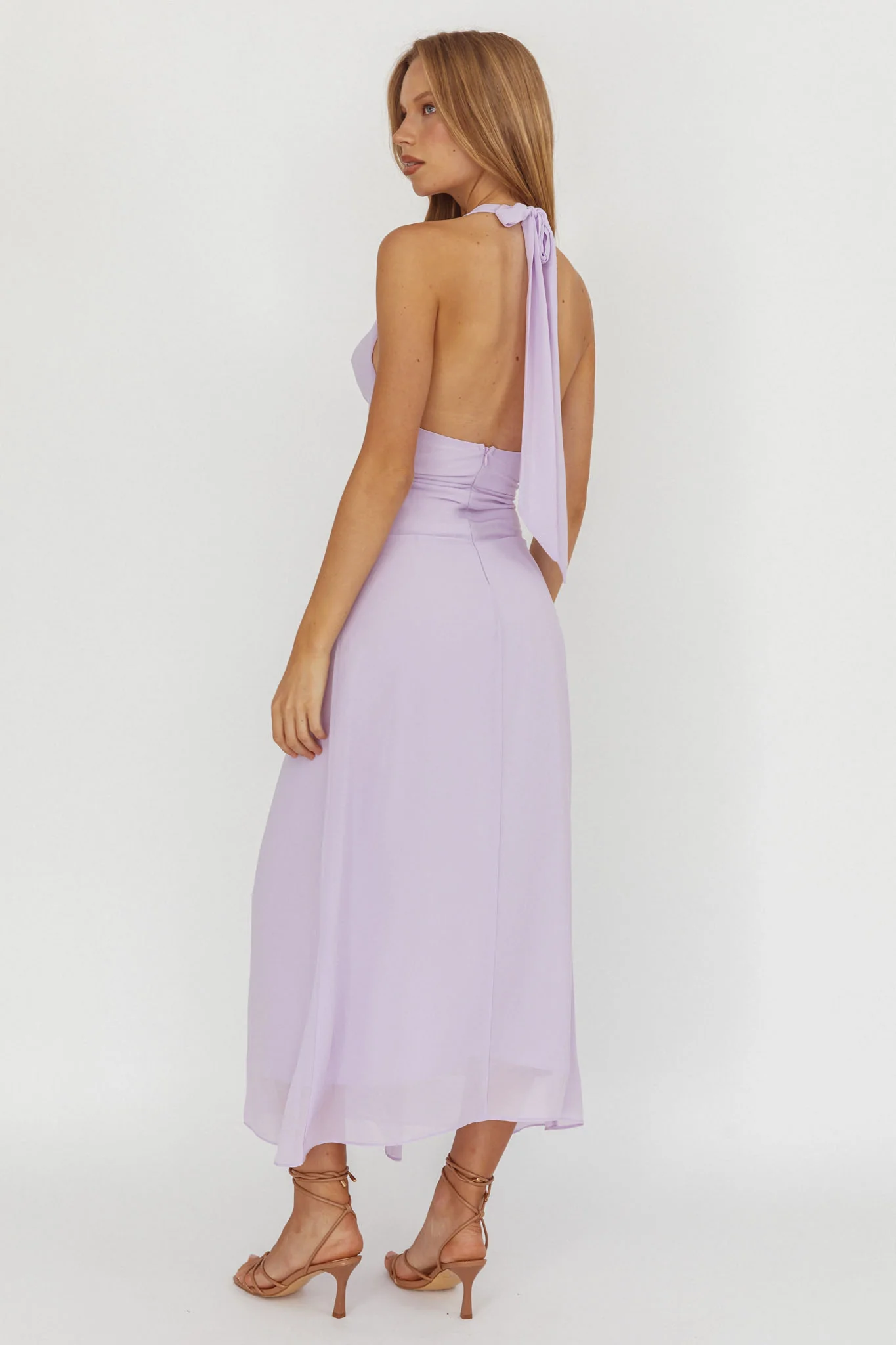Maretha Cowl Halterneck Maxi Dress Lilac - Image 2